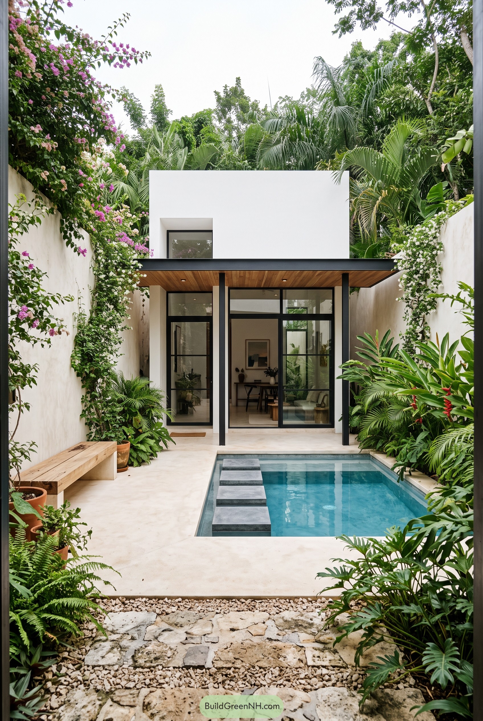 Modern white courtyard home with plunge pool
