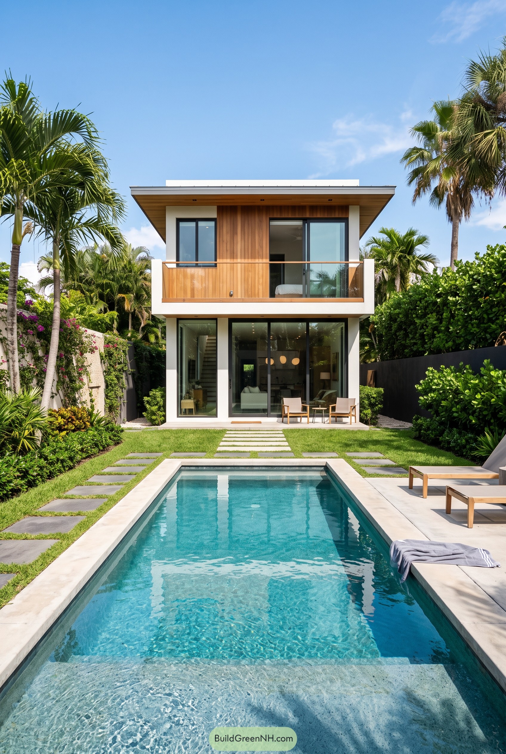 Modern two-story house with a backyard pool