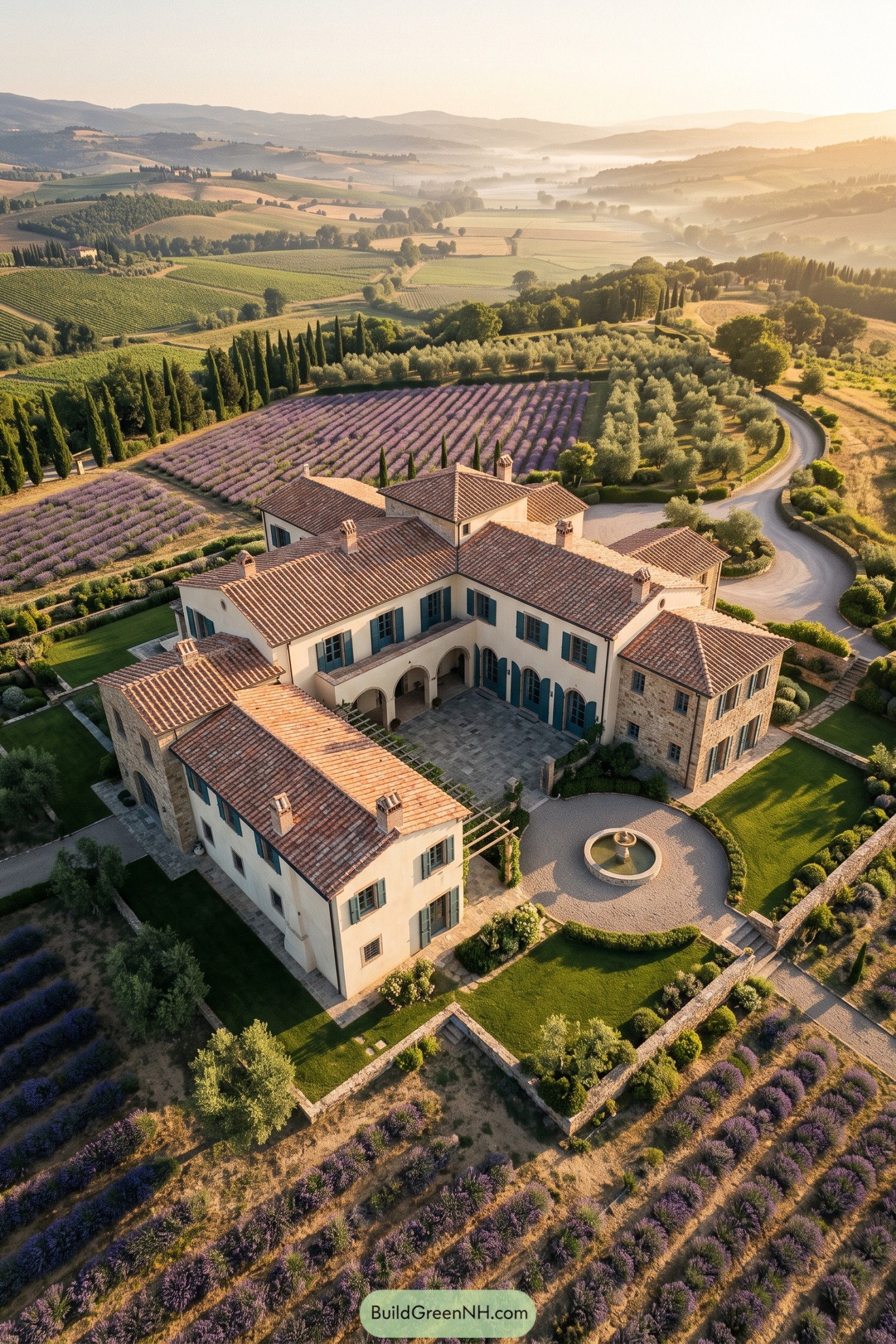 Tuscan villa with lavender fields olive groves and blue shutters