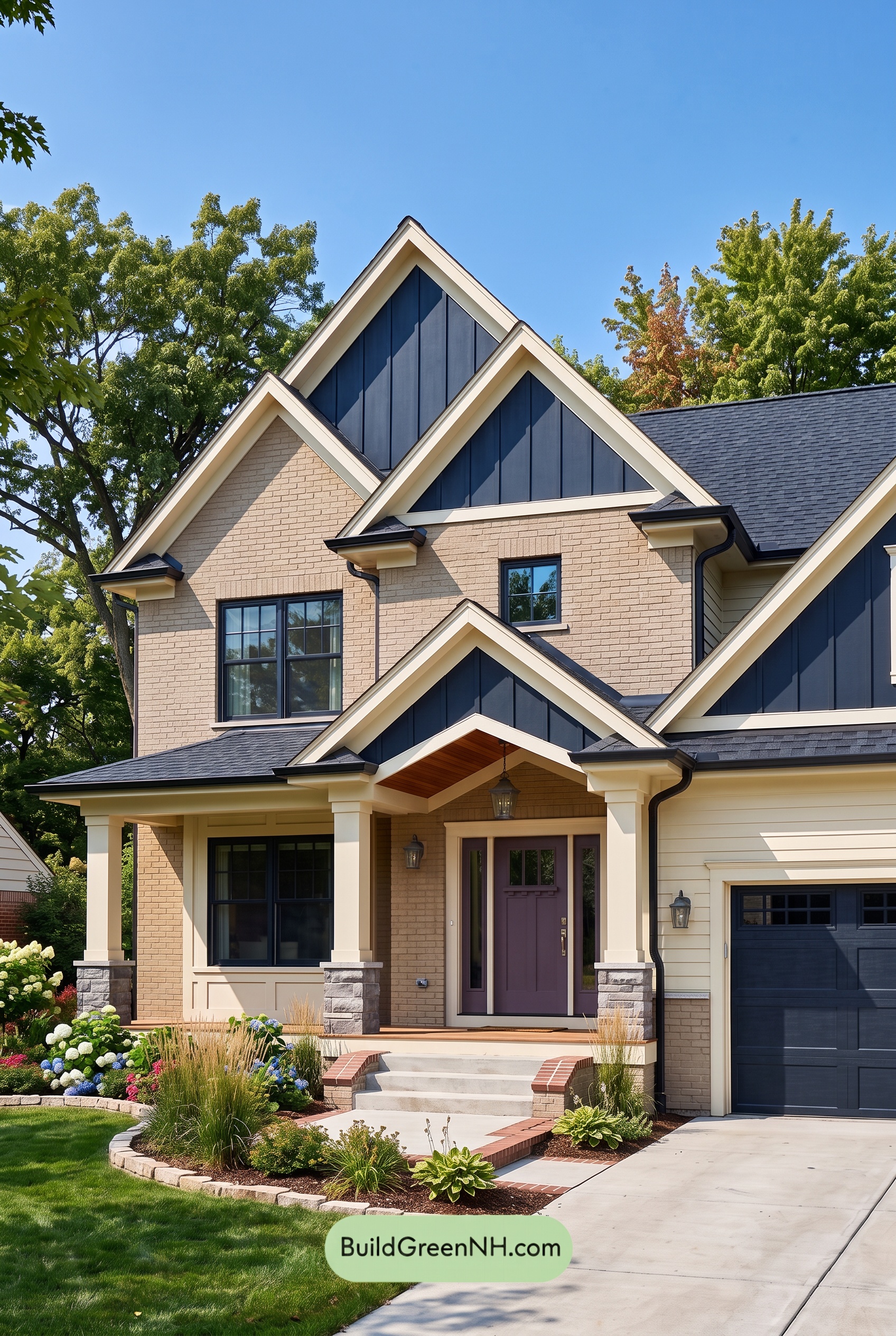 Beige Brick House Exterior Color Scheme: Buttercream Midnight Poise
