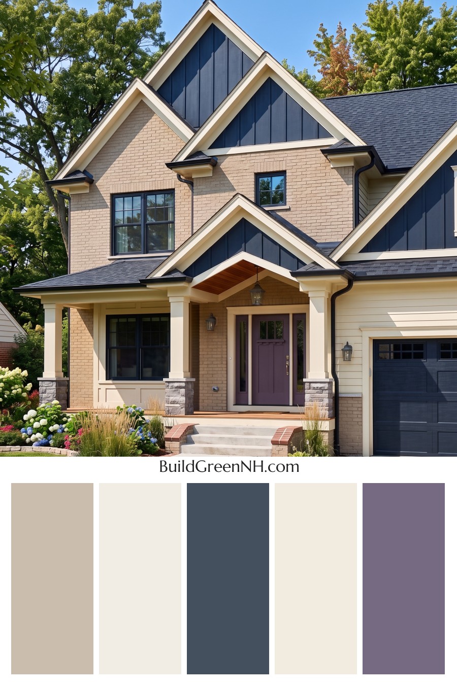 Beige Brick House Exterior Color Scheme: Buttercream Midnight Poise