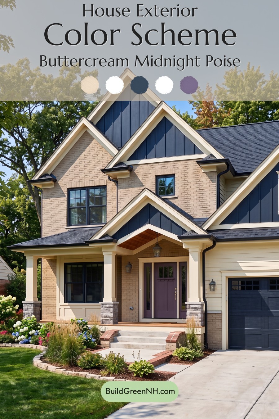 Beige Brick House Exterior Color Scheme: Buttercream Midnight Poise