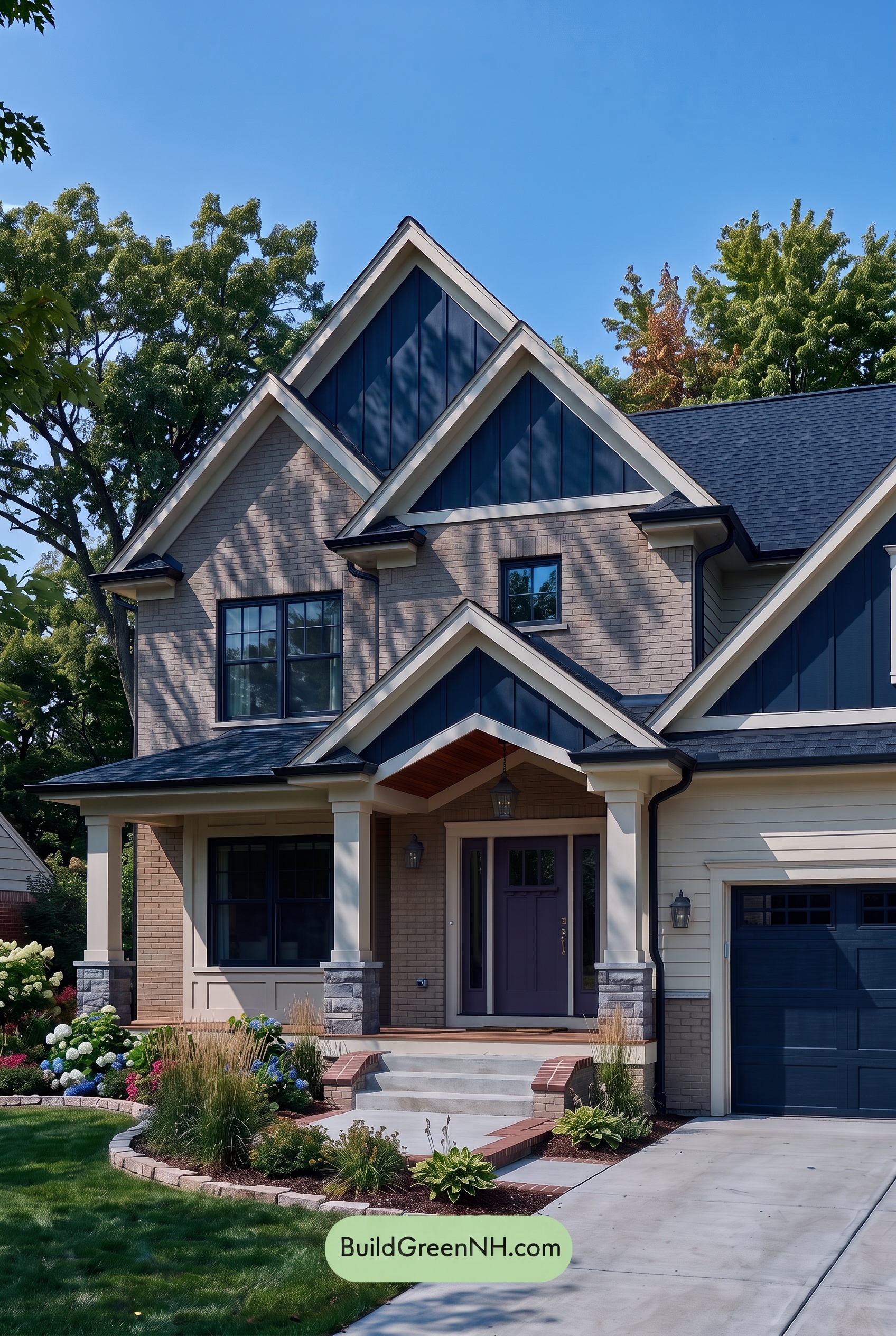 Beige Brick House Exterior Color Scheme: Buttercream Midnight Poise - Shade