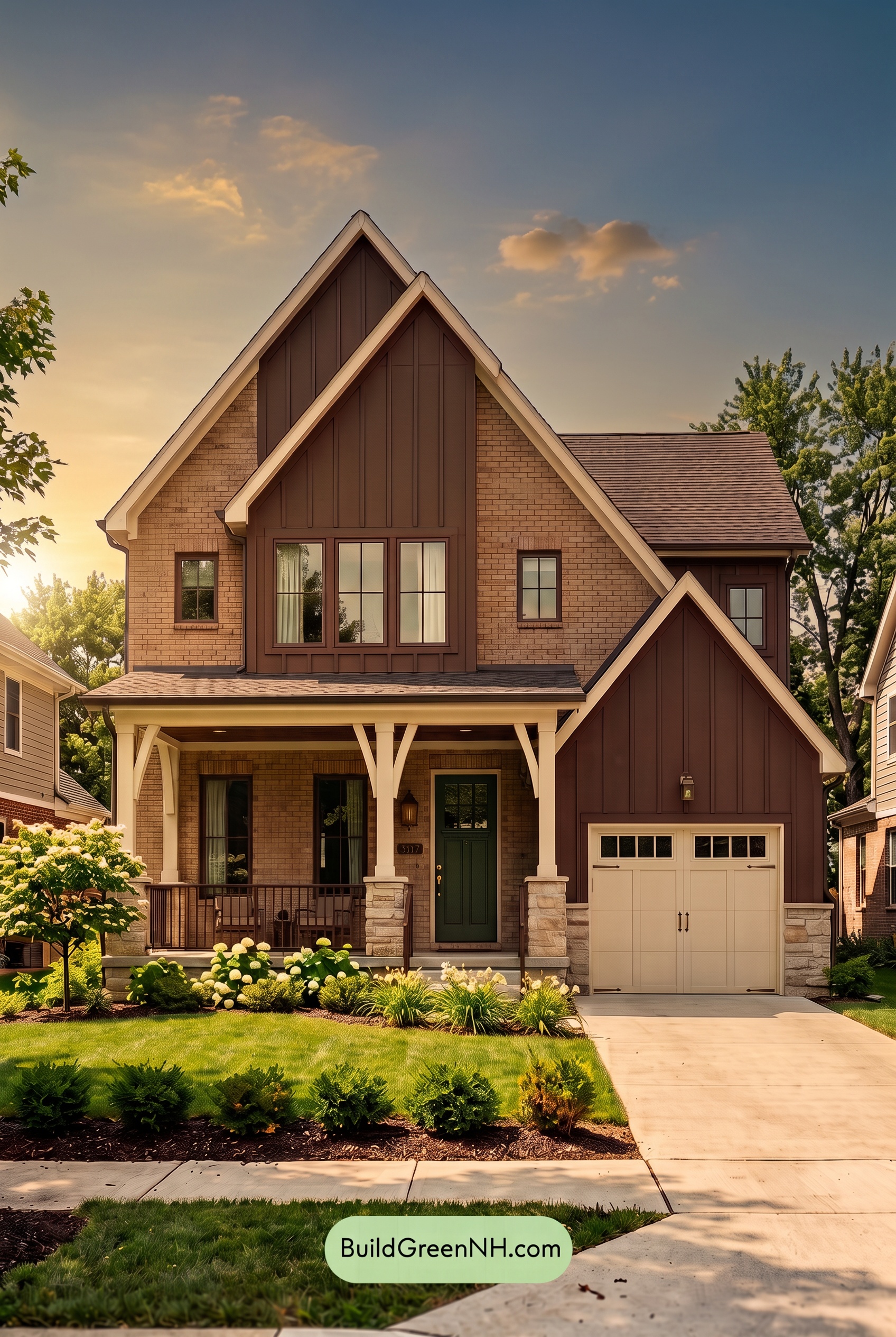 Beige Brick House Exterior Color Scheme: Chestnut Morning House - Golden Hour
