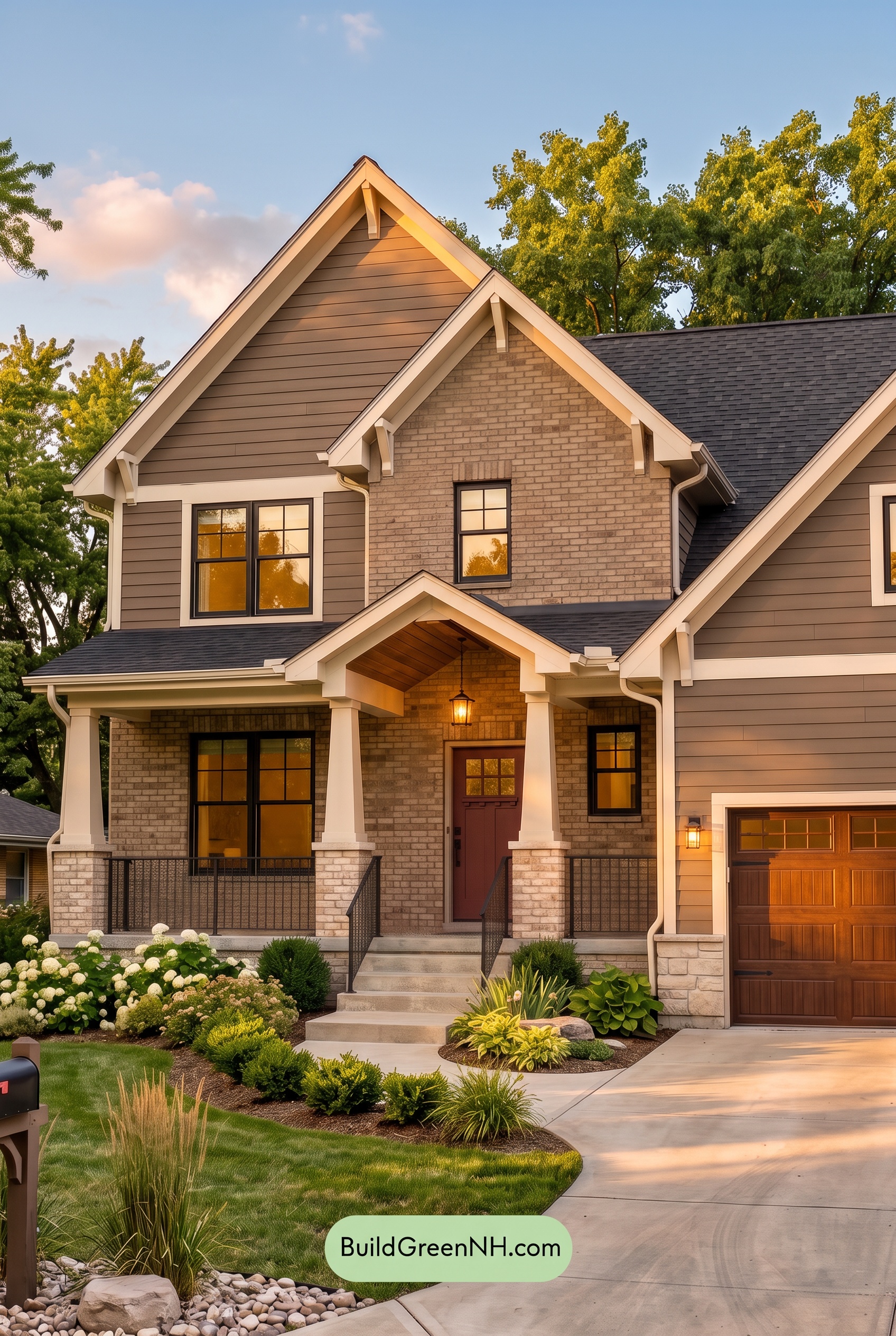 Beige Brick House Exterior Color Scheme: Cocoa Lantern Welcome - Golden Hour