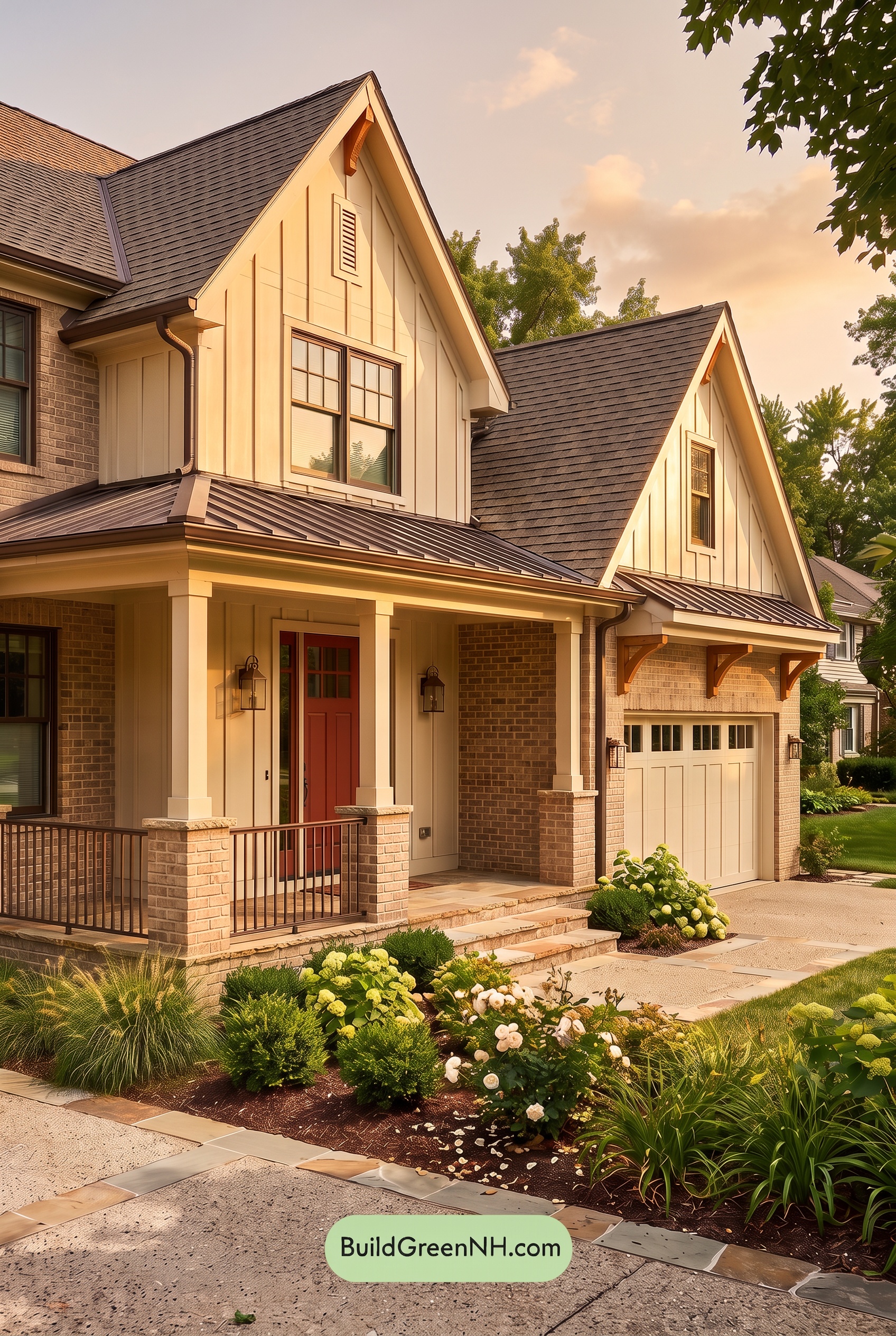 Beige Brick House Exterior Color Scheme: Cream Ember Veranda - Golden Hour