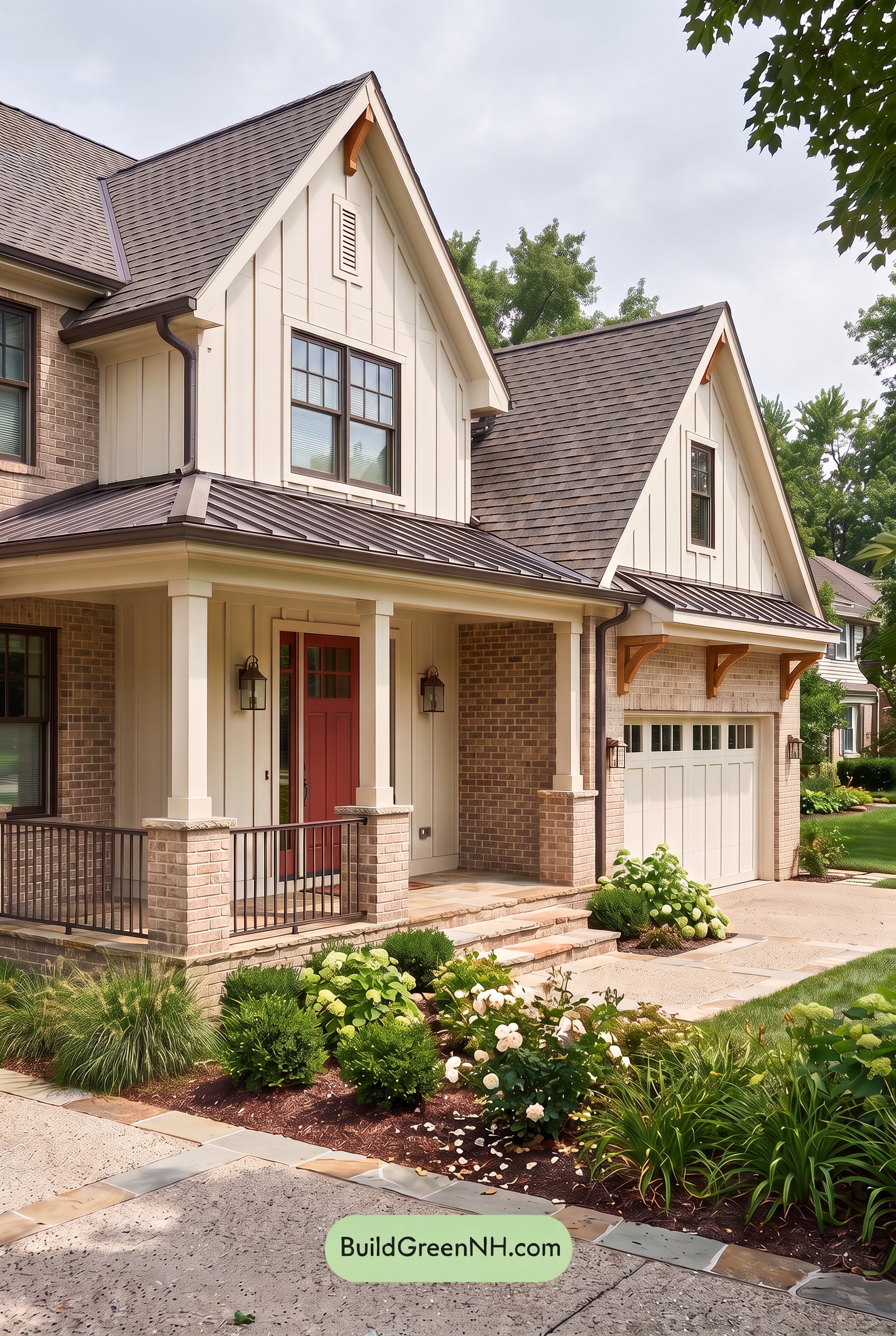 Beige Brick House Exterior Color Scheme: Cream Ember Veranda - Overcast
