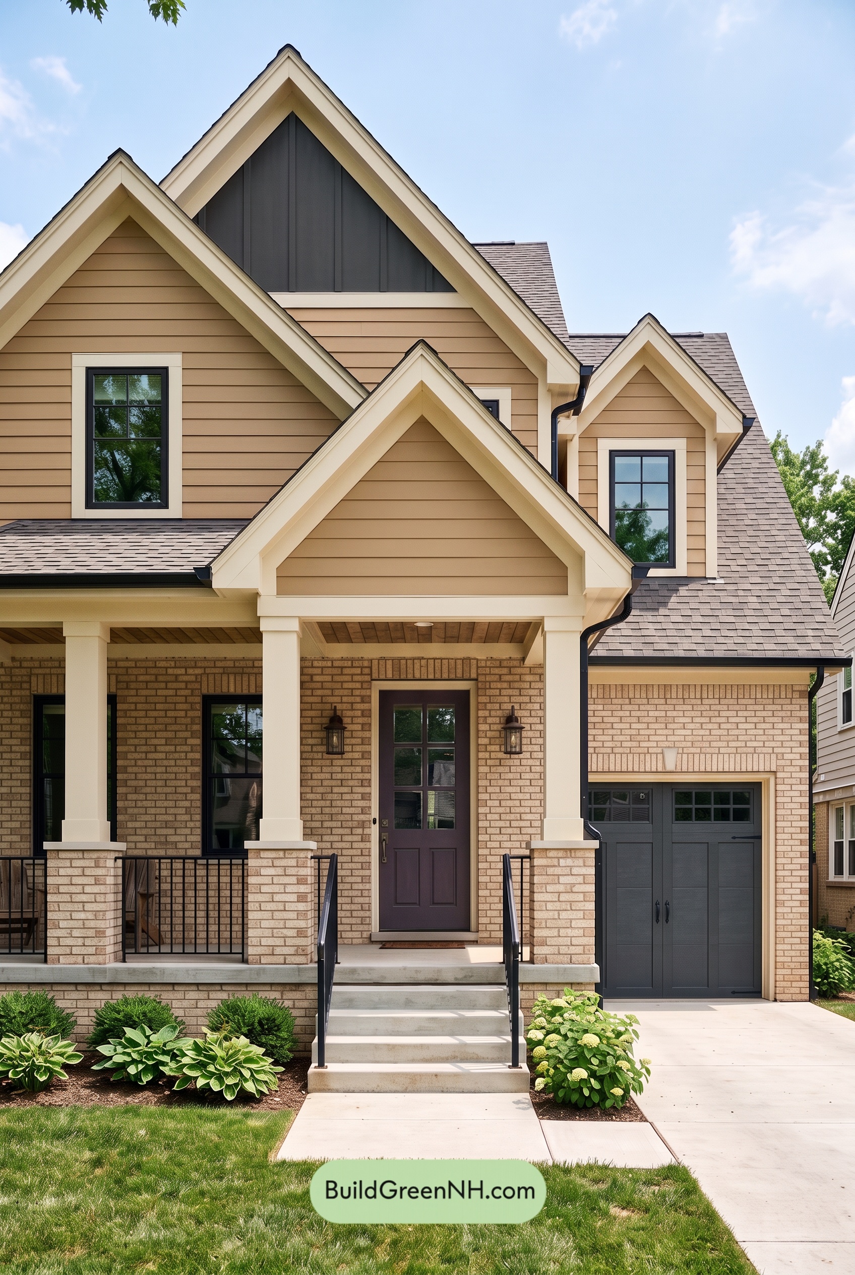 Beige Brick House Exterior Color Scheme: Golden Iron Reverie