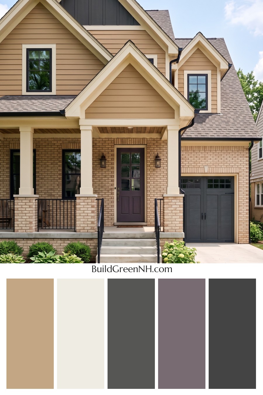 Beige Brick House Exterior Color Scheme: Golden Iron Reverie
