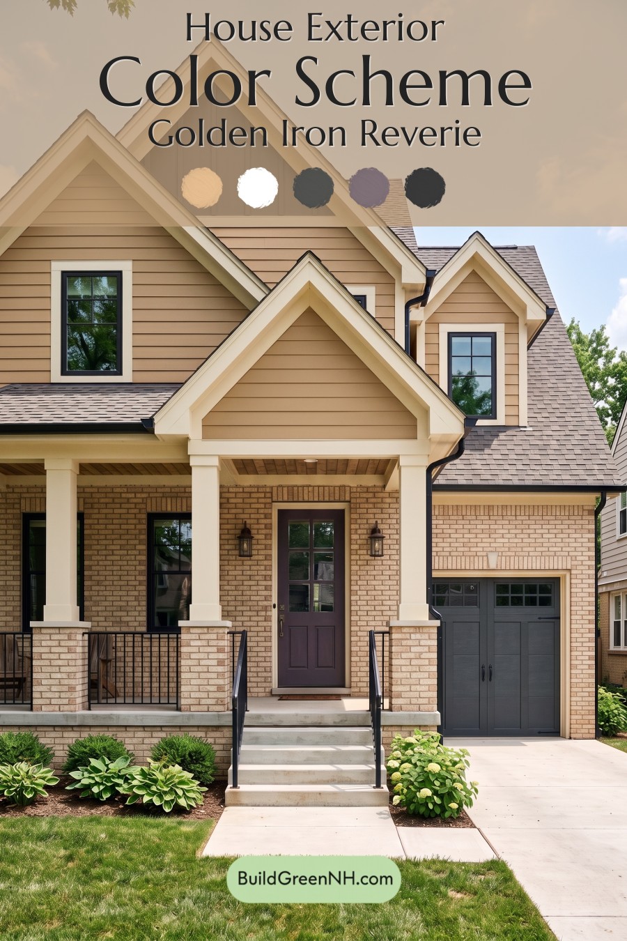 Beige Brick House Exterior Color Scheme: Golden Iron Reverie