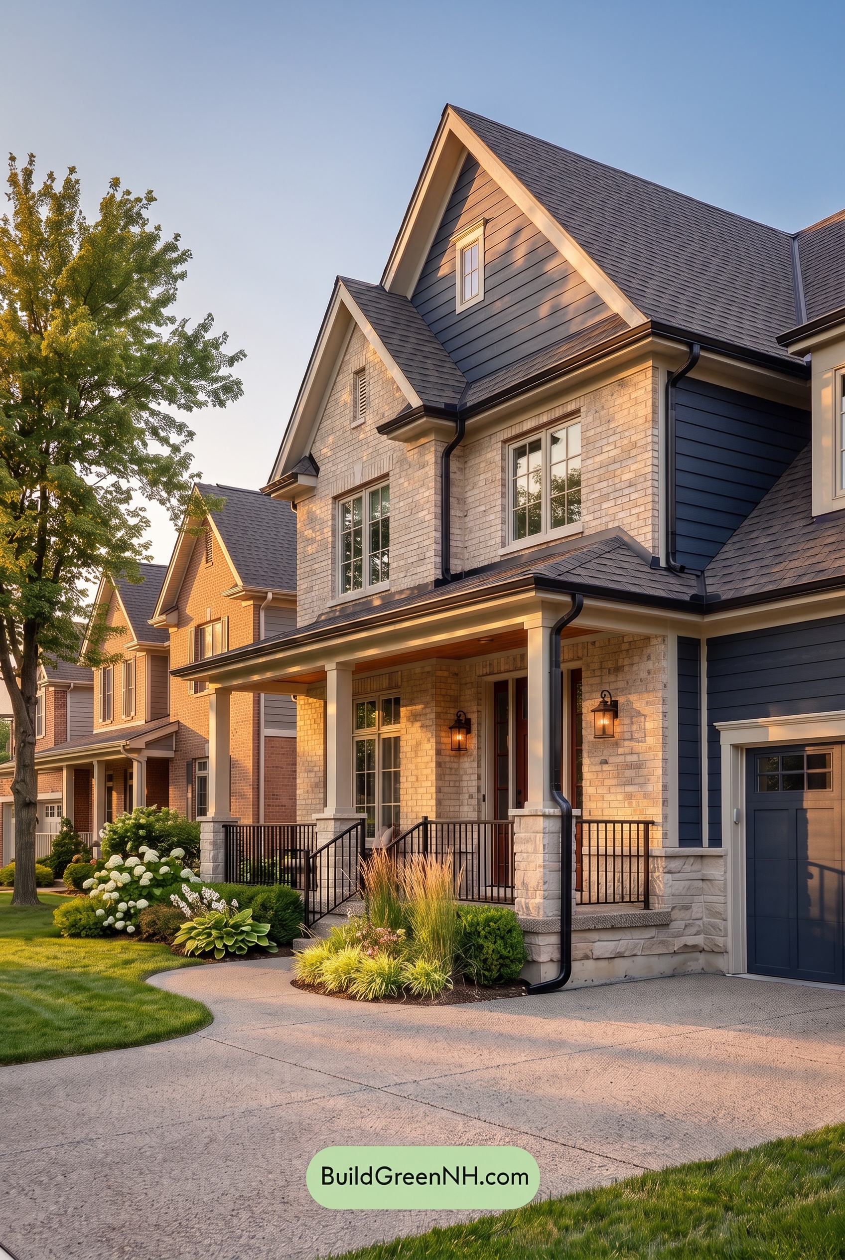 Beige Brick House Exterior Color Scheme: Harbor Linen Gables - Golden Hour