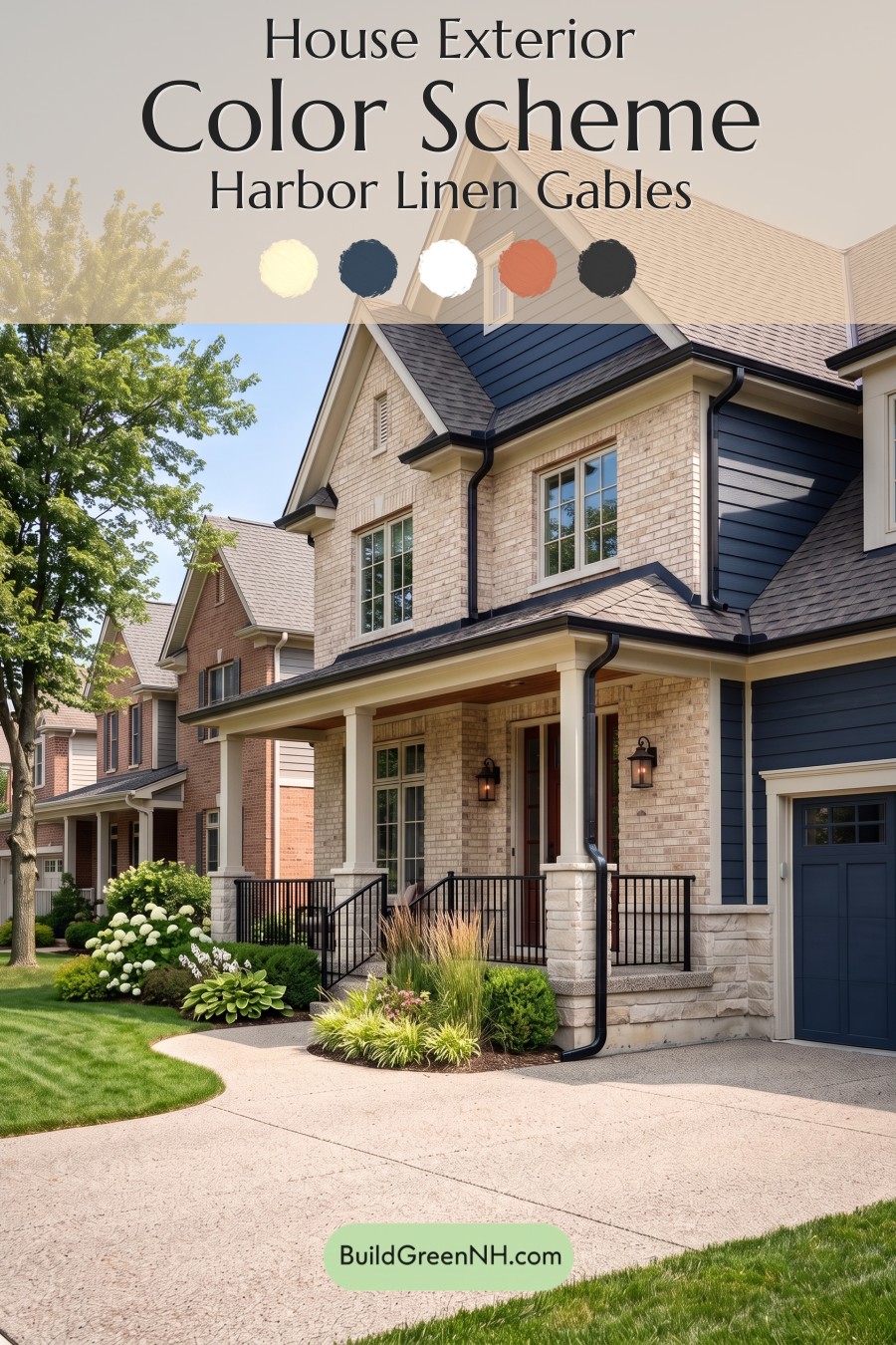 Beige Brick House Exterior Color Scheme: Harbor Linen Gables