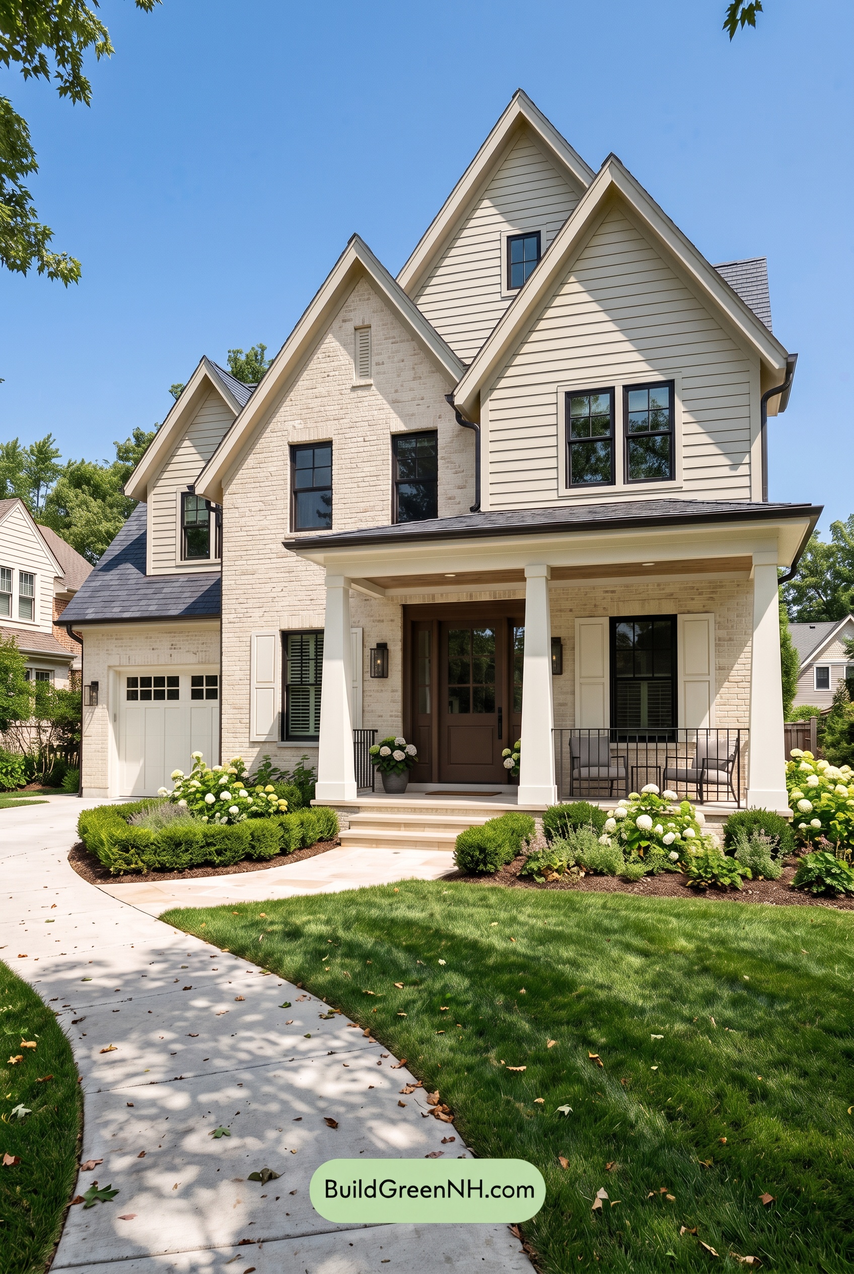 Beige Brick House Exterior Color Scheme: Ivory Slate Porch