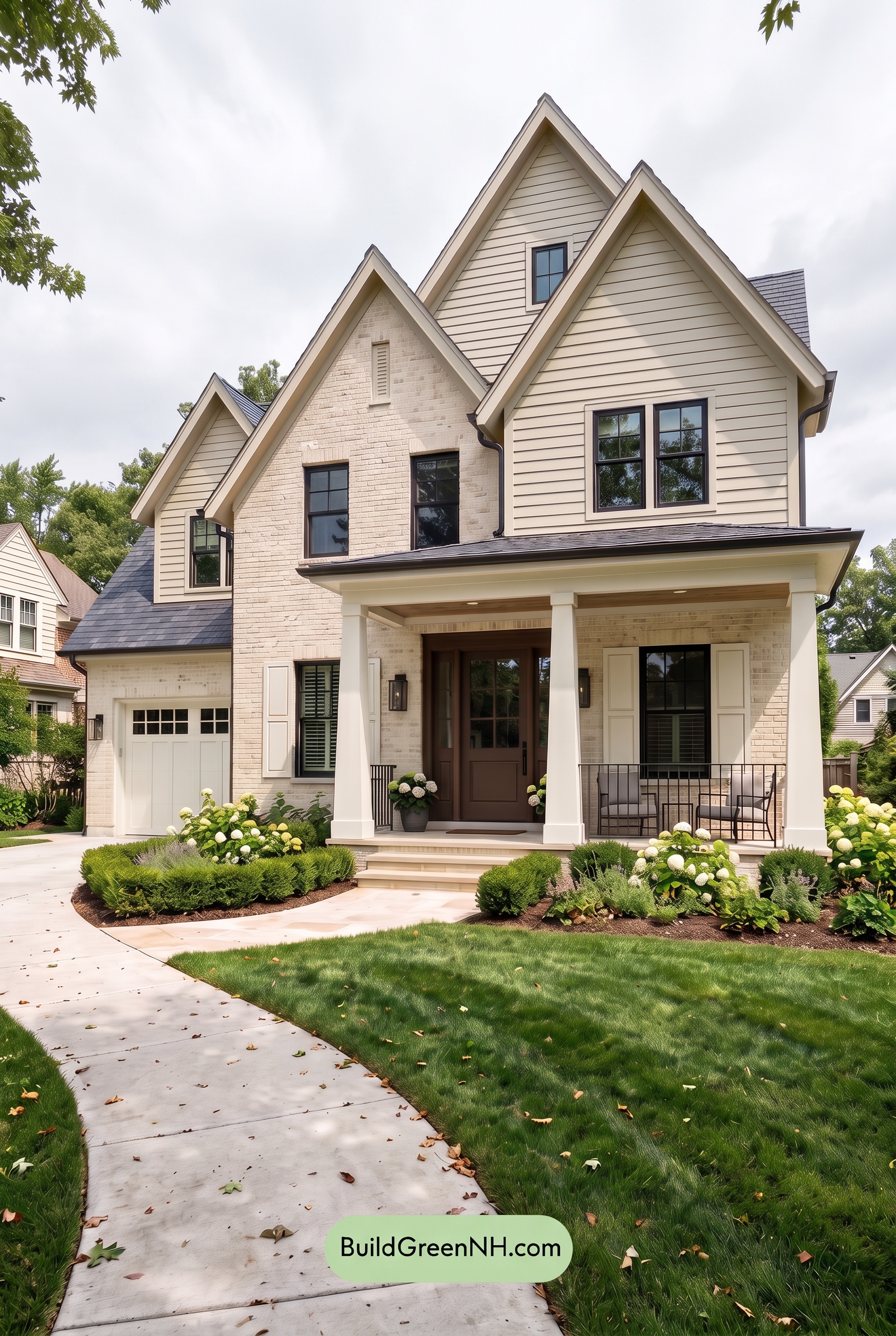 Beige Brick House Exterior Color Scheme: Ivory Slate Porch - Overcast
