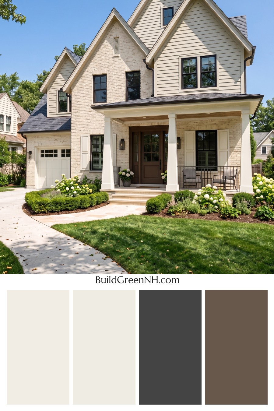 Beige Brick House Exterior Color Scheme: Ivory Slate Porch