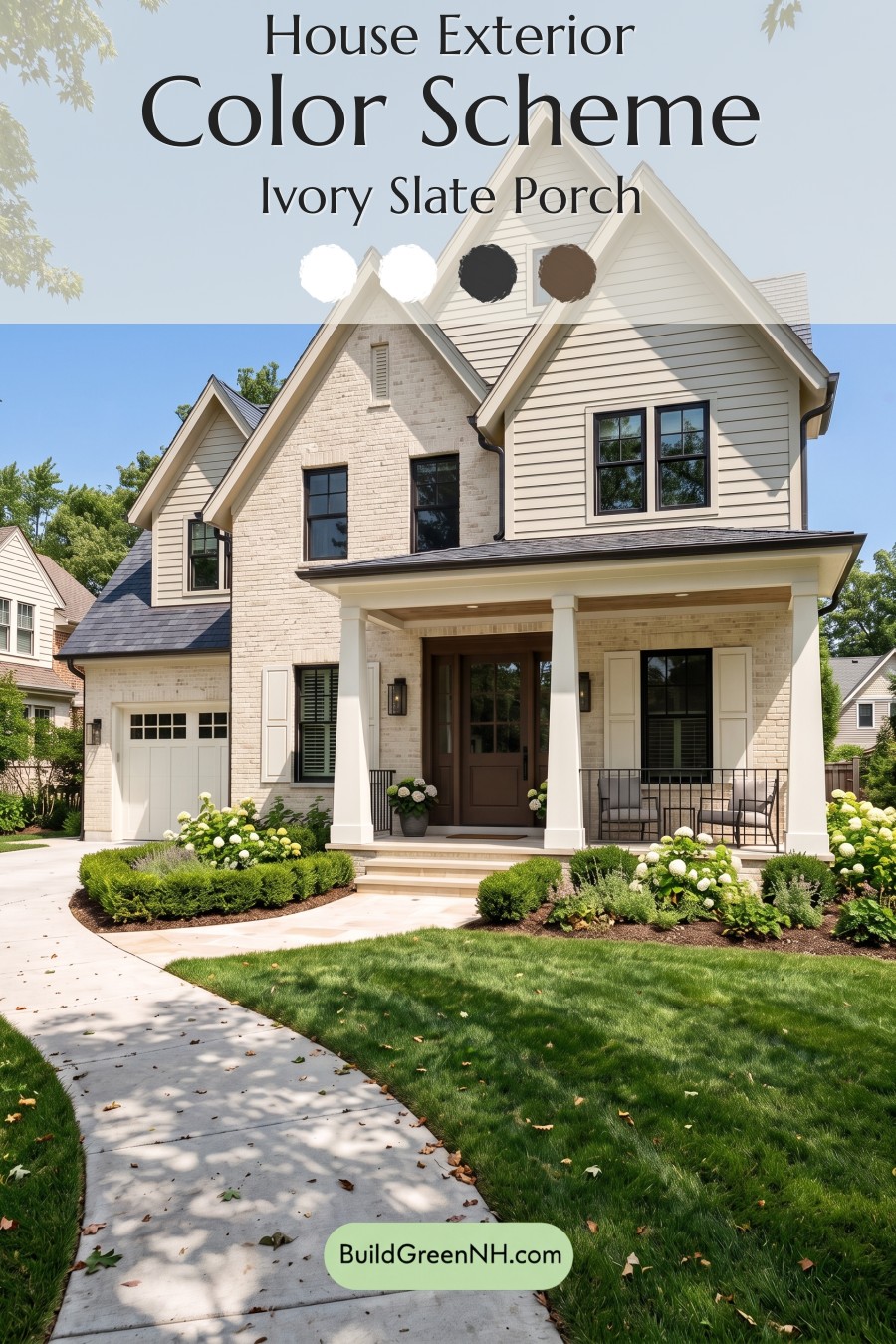 Beige Brick House Exterior Color Scheme: Ivory Slate Porch