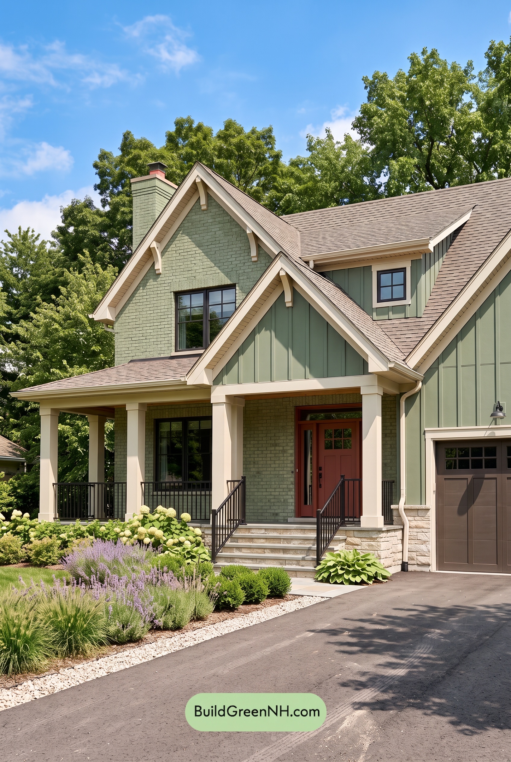 Beige Brick House Exterior Color Scheme: Juniper Porch Glow
