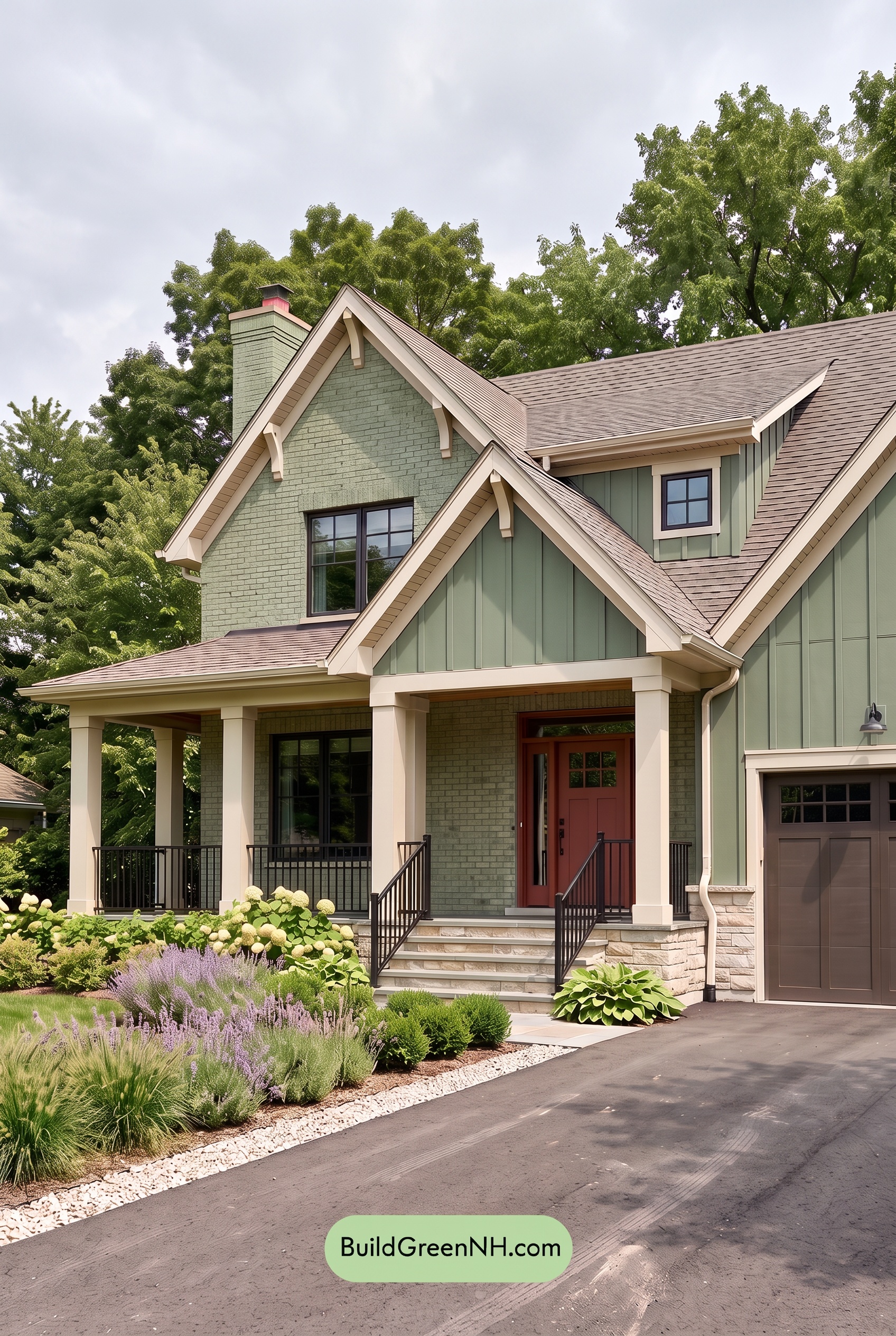 Beige Brick House Exterior Color Scheme: Juniper Porch Glow - Overcast