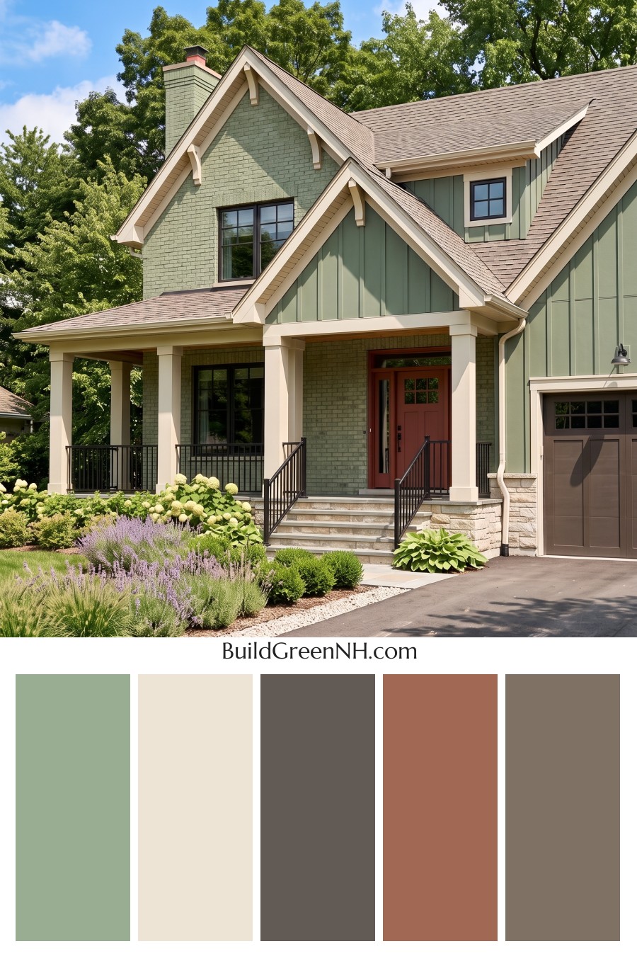 Beige Brick House Exterior Color Scheme: Juniper Porch Glow