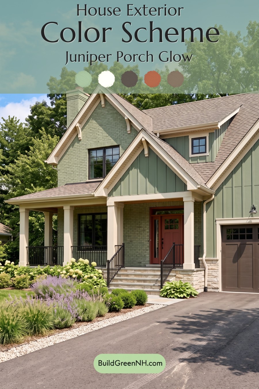 Beige Brick House Exterior Color Scheme: Juniper Porch Glow
