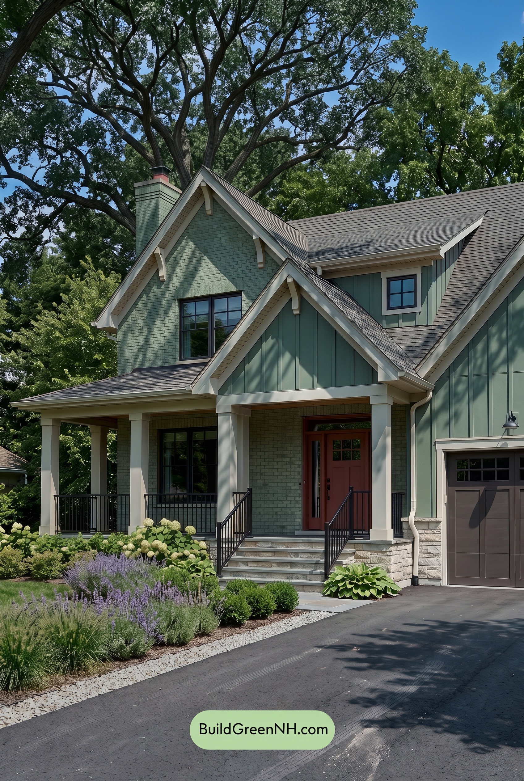 Beige Brick House Exterior Color Scheme: Juniper Porch Glow - Shade