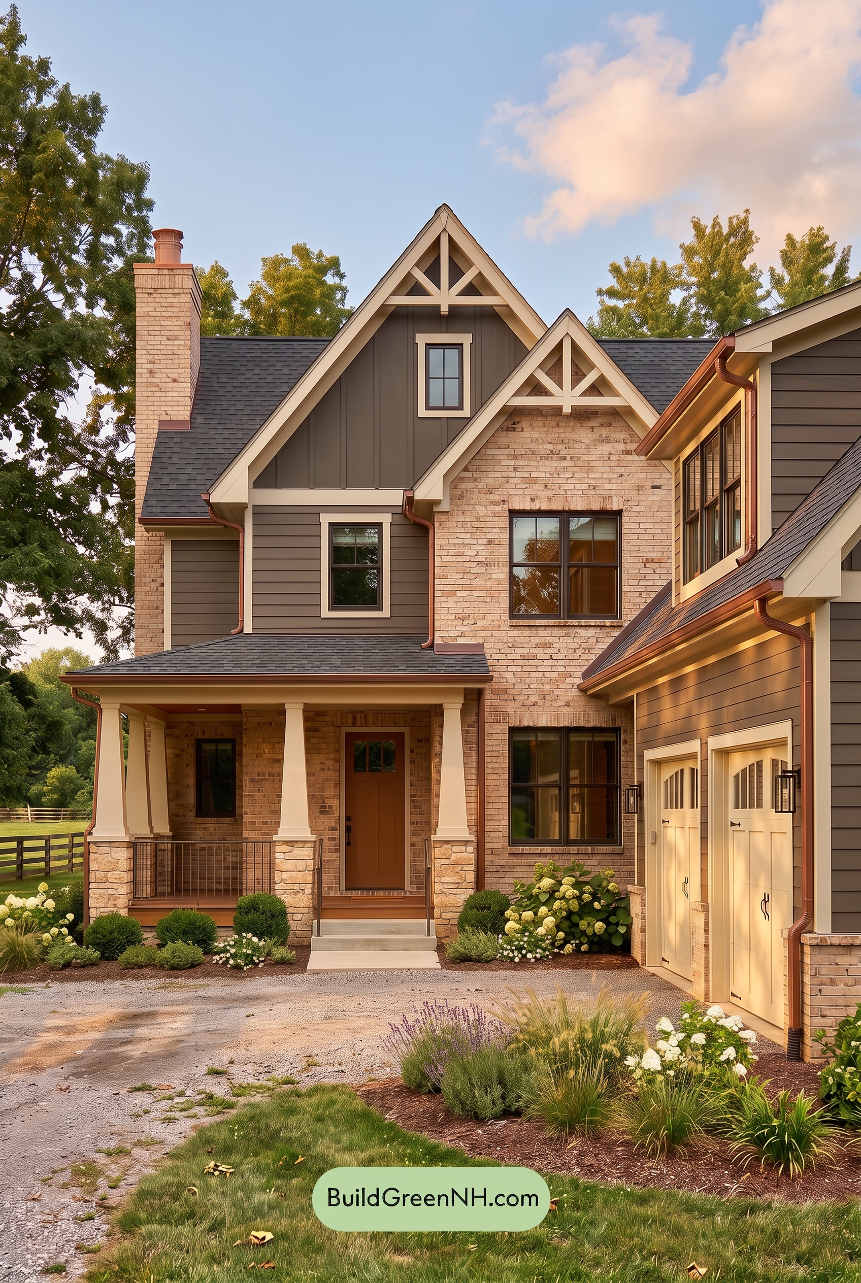 Beige Brick House Exterior Color Scheme: Mocha Fieldlight - Golden Hour