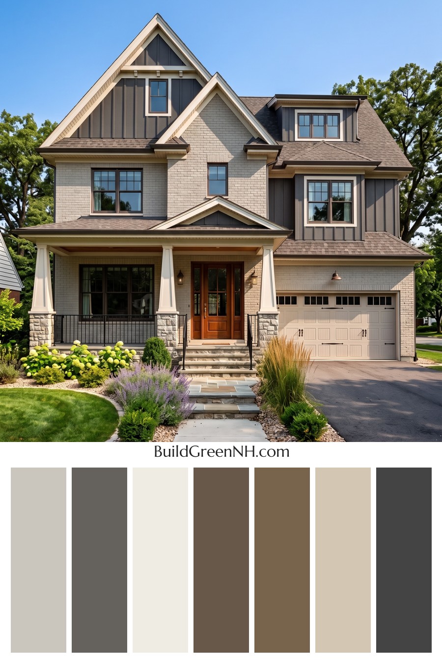 Beige Brick House Exterior Color Scheme: Mushroom Copper Gable