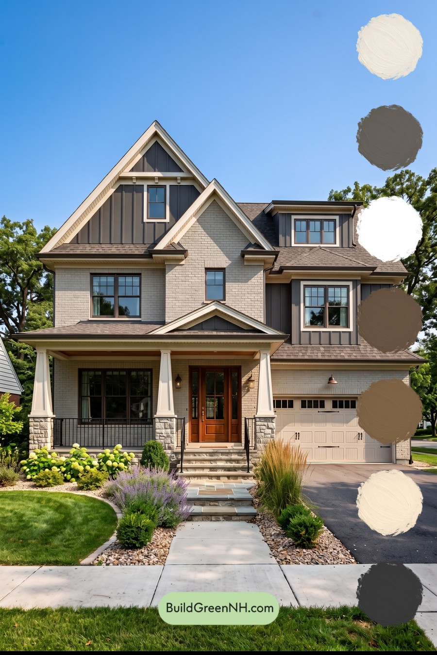 Beige Brick House Exterior Color Scheme: Mushroom Copper Gable