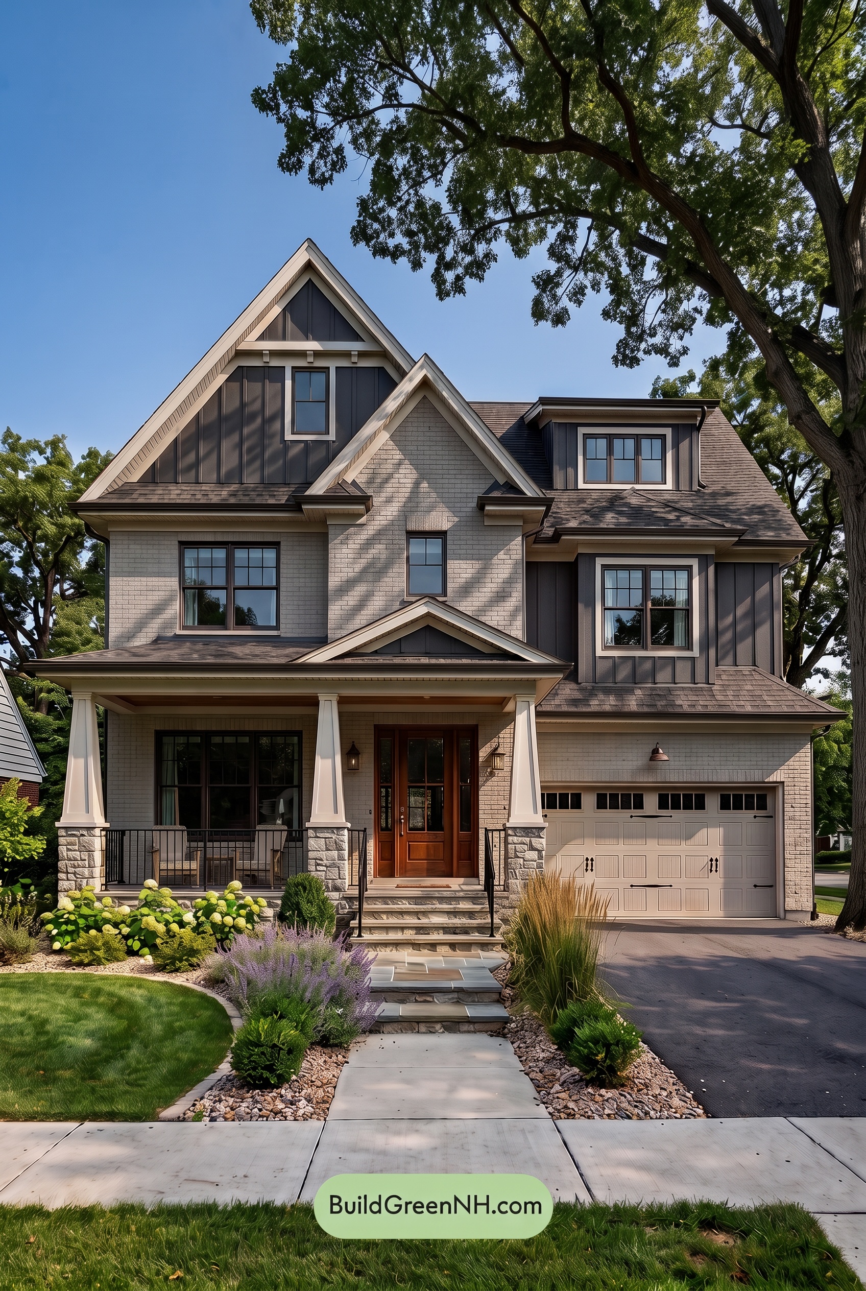 Beige Brick House Exterior Color Scheme: Mushroom Copper Gable - Shade