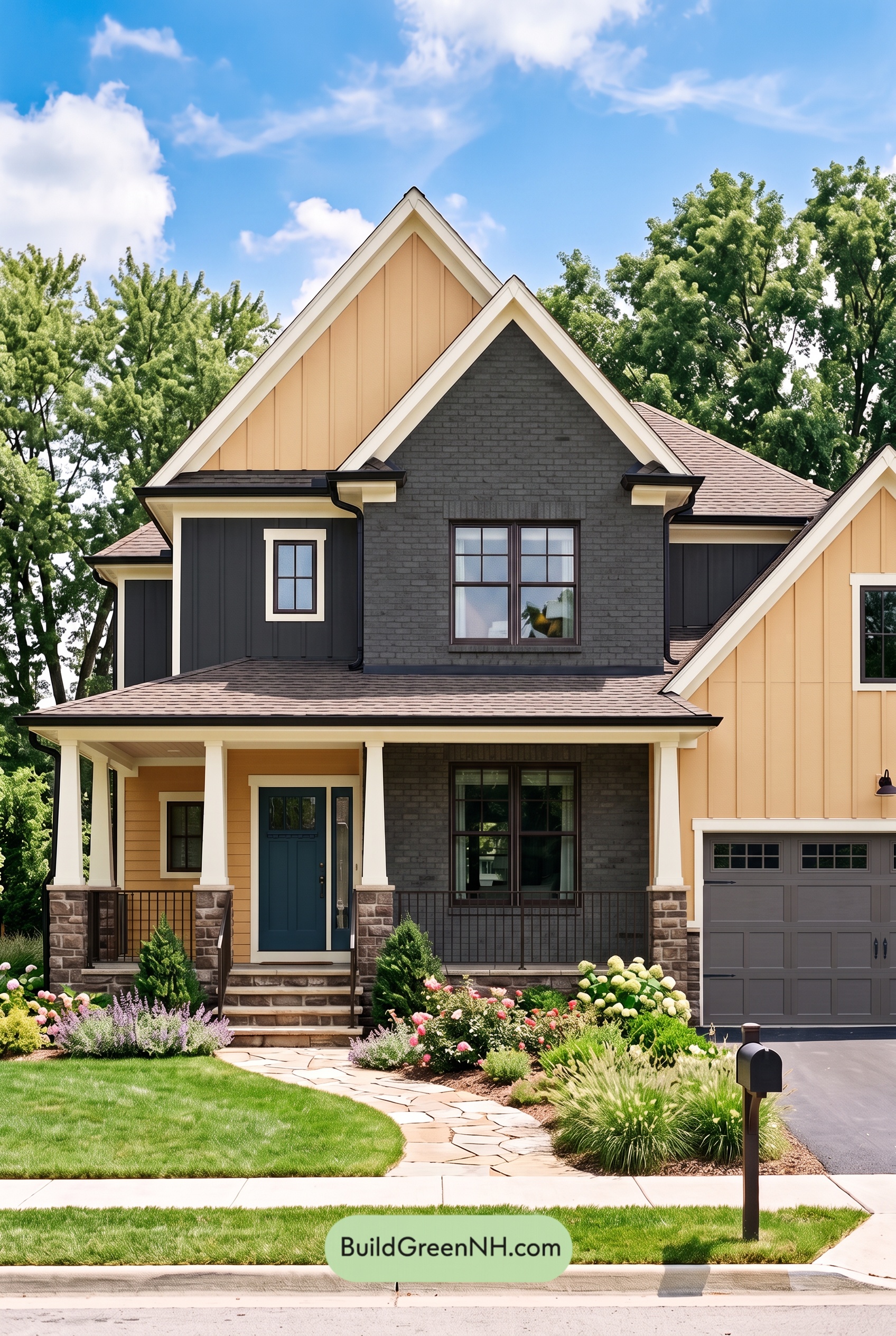 Beige Brick House Exterior Color Scheme: Saffron Onyx Welcome