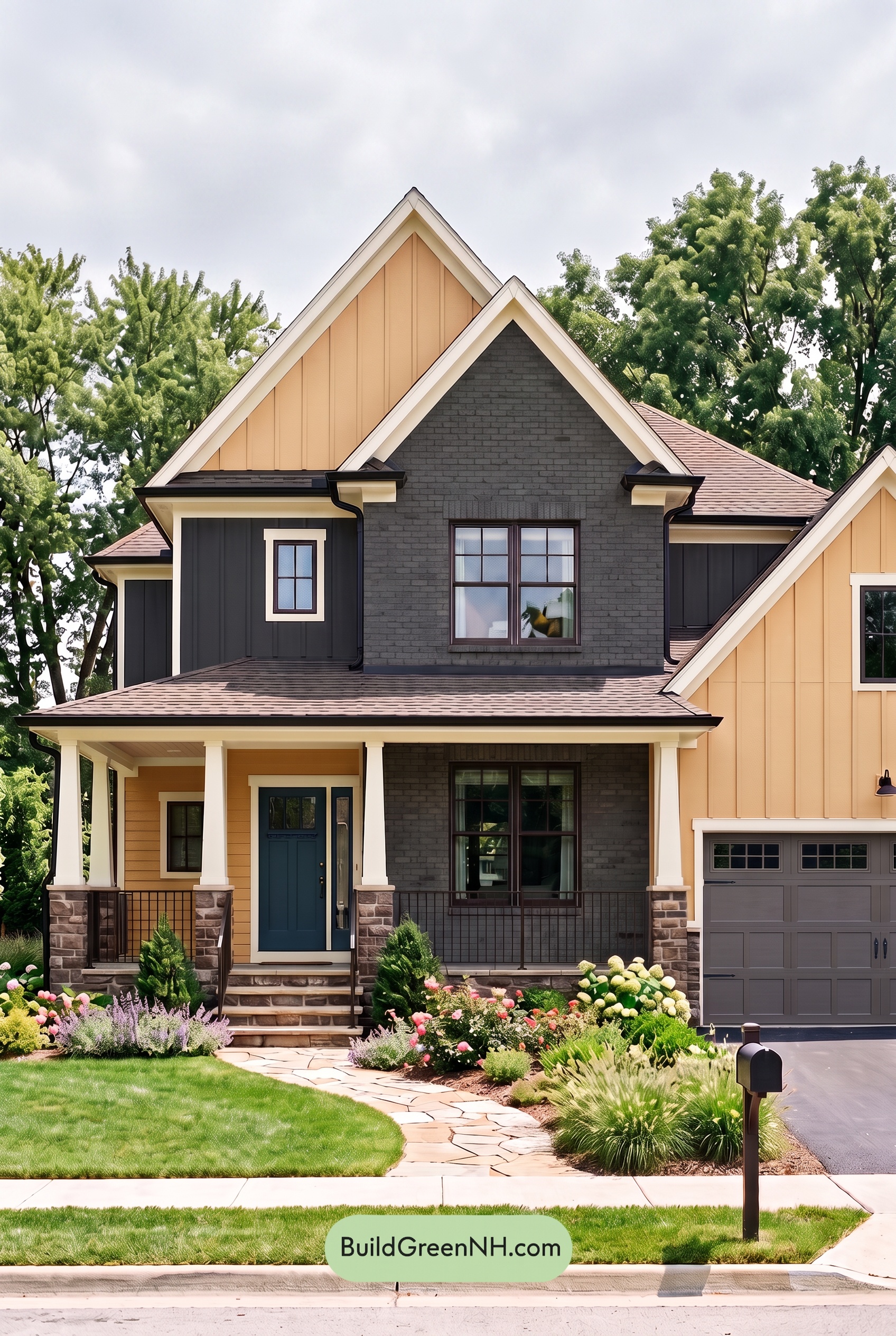 Beige Brick House Exterior Color Scheme: Saffron Onyx Welcome - Overcast