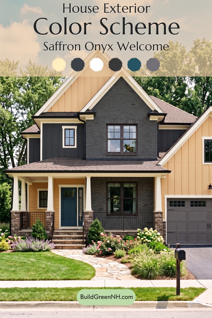 Beige Brick House Exterior Color Scheme: Saffron Onyx Welcome