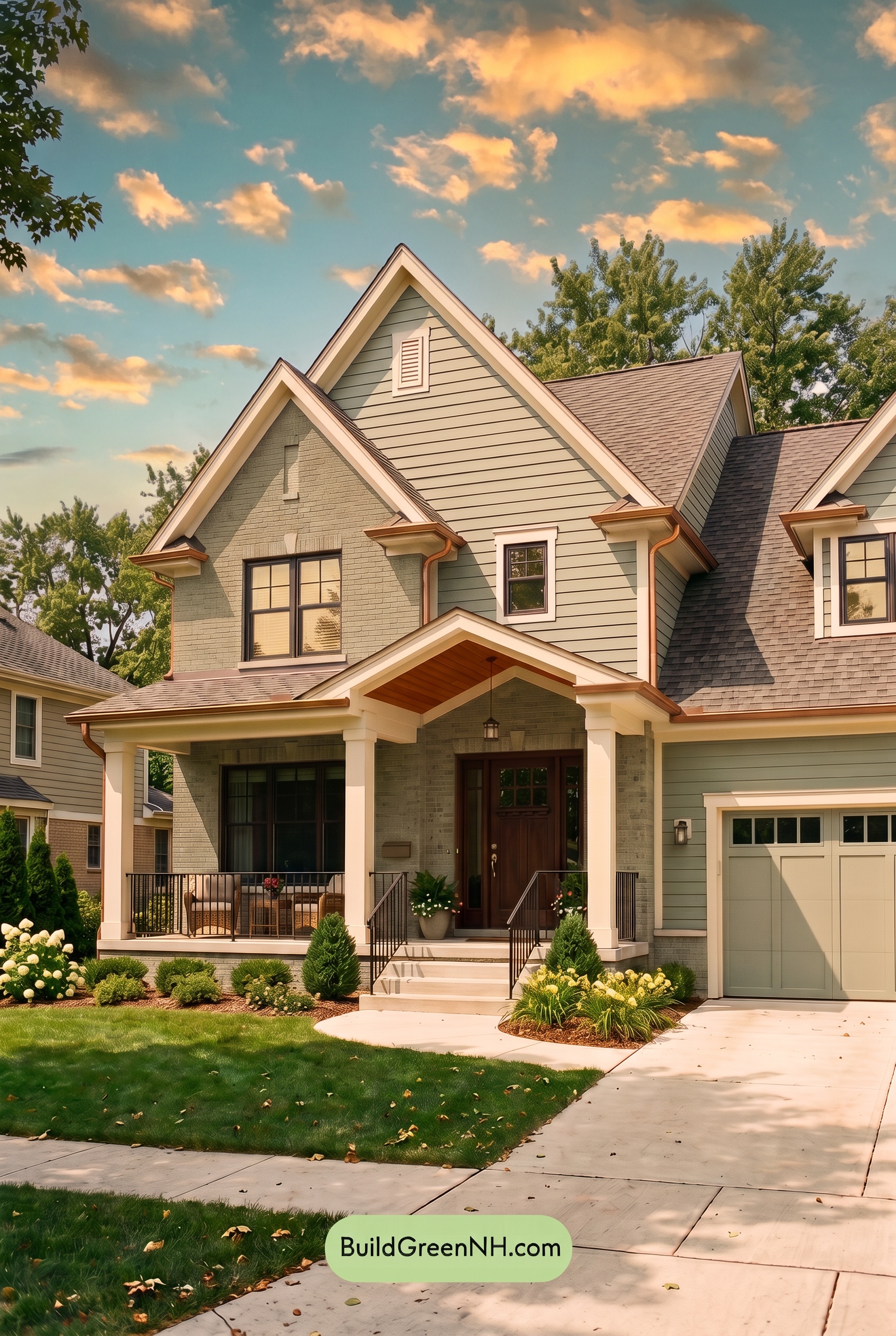 Beige Brick House Exterior Color Scheme: Sage Brick Haven - Golden Hour
