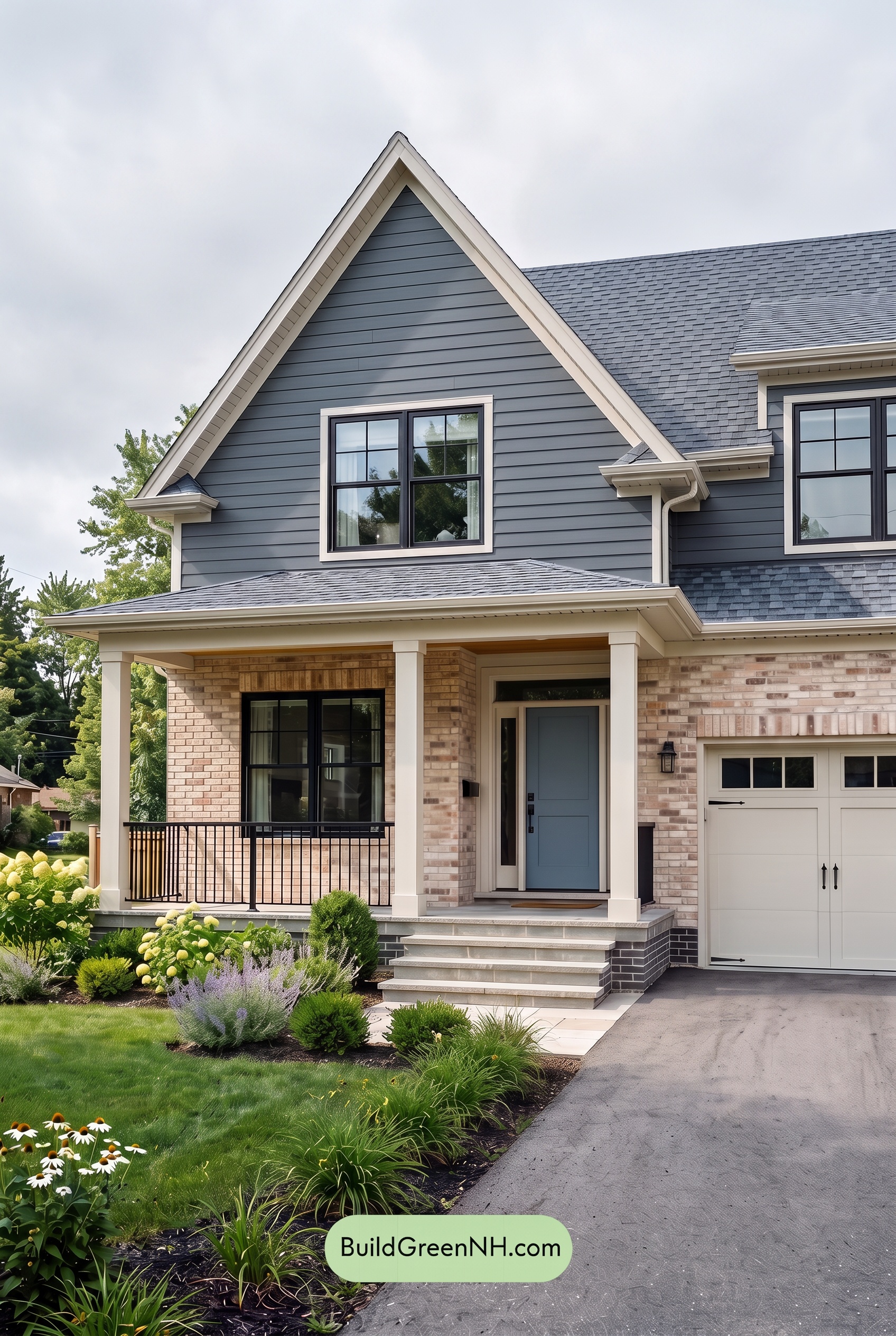 Beige Brick House Exterior Color Scheme: Sandstone Blue Threshold - Overcast