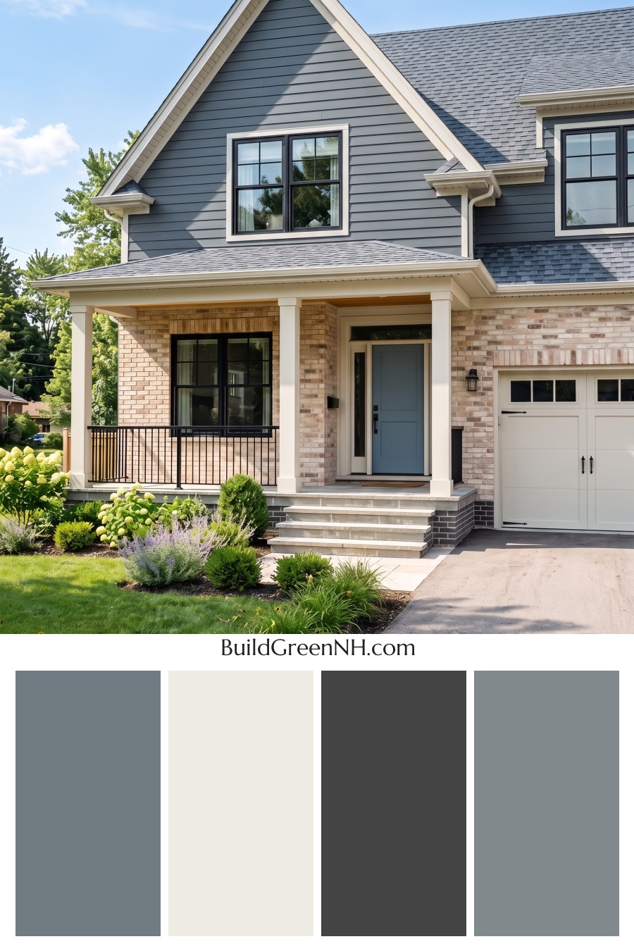 Beige Brick House Exterior Color Scheme: Sandstone Blue Threshold