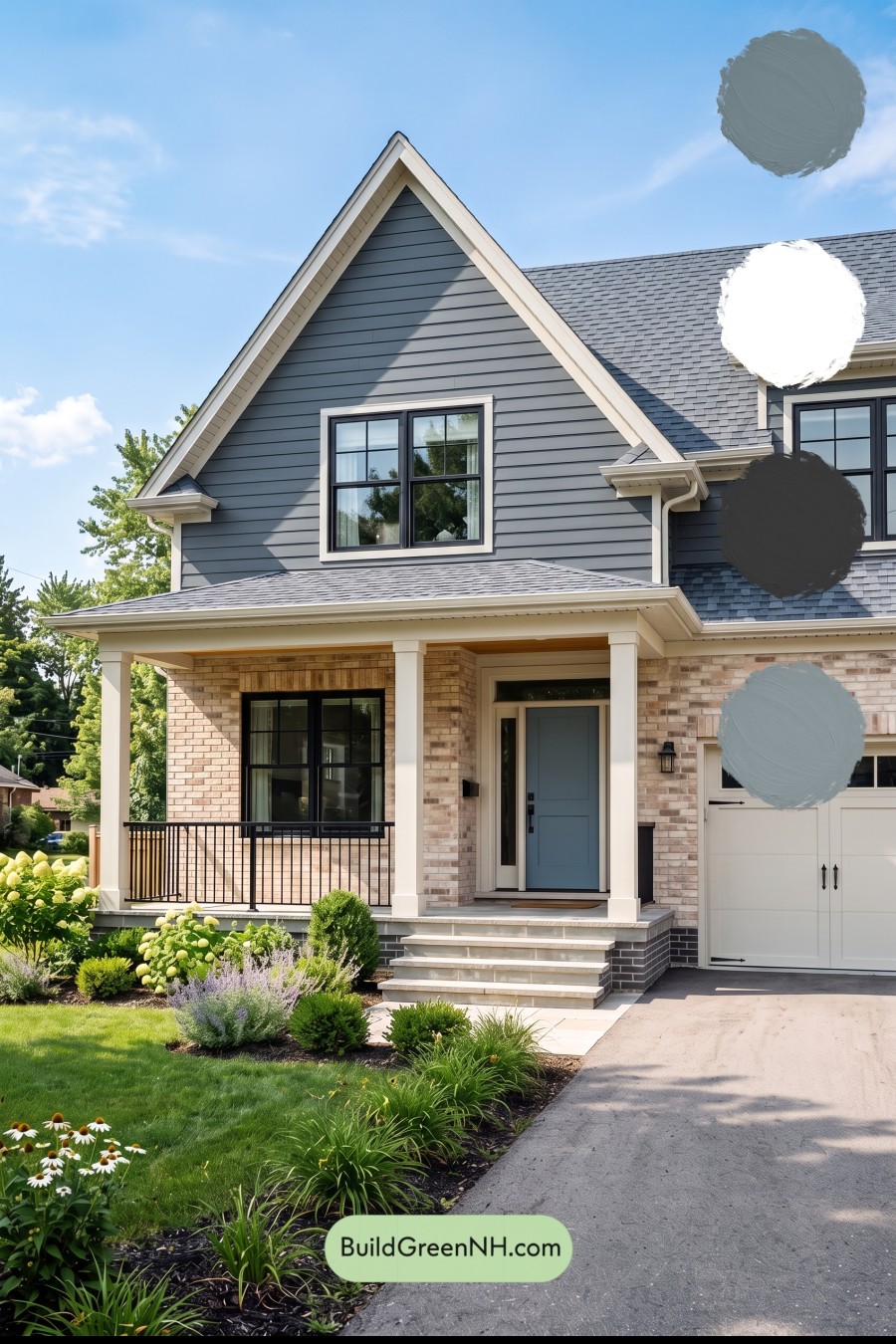 Beige Brick House Exterior Color Scheme: Sandstone Blue Threshold
