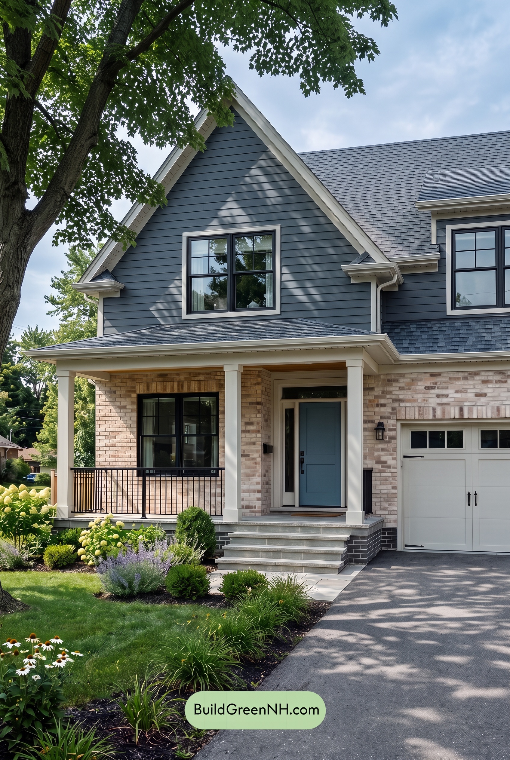 Beige Brick House Exterior Color Scheme: Sandstone Blue Threshold - Shade