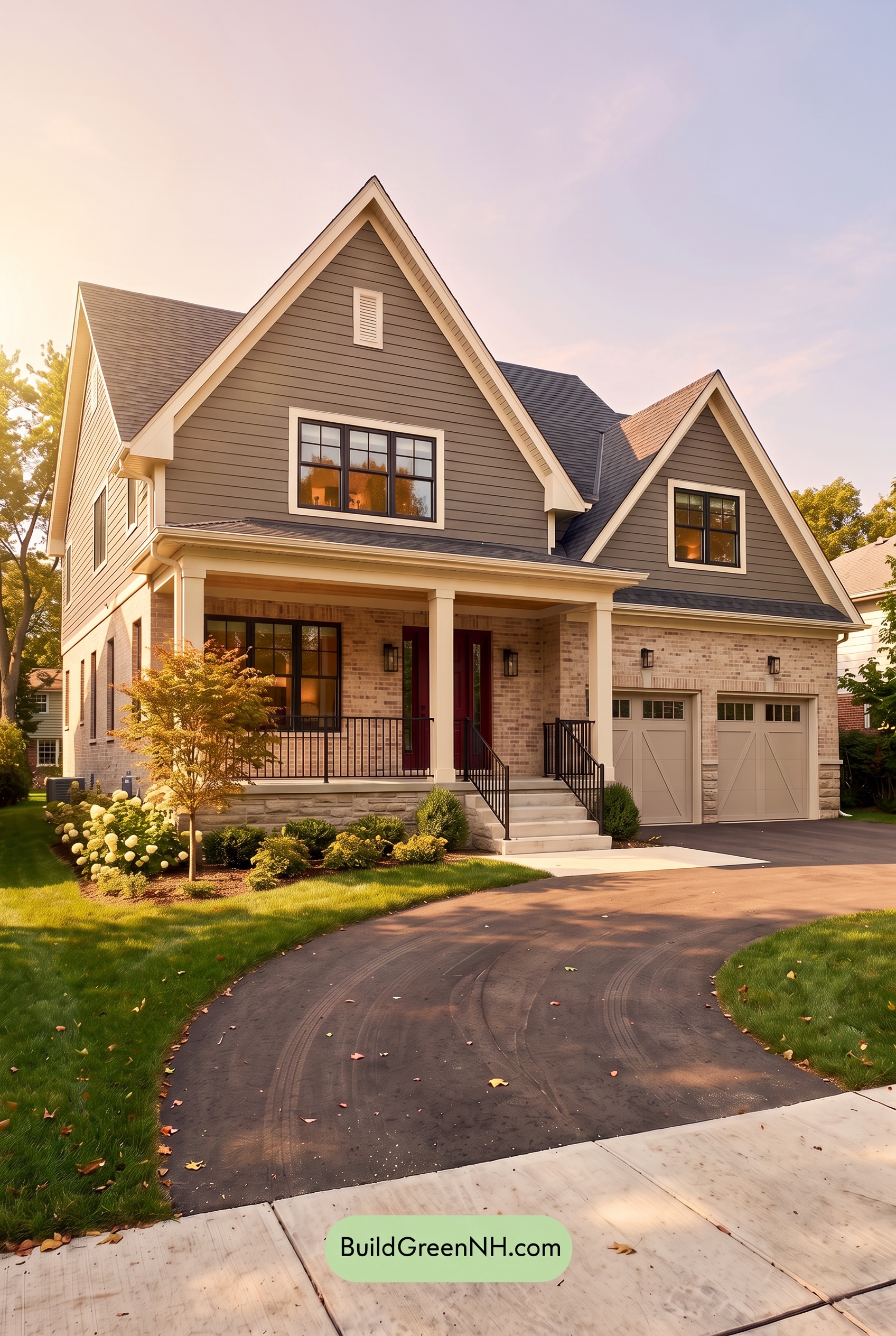 Beige Brick House Exterior Color Scheme: Taupe Ember Welcome - Golden Hour