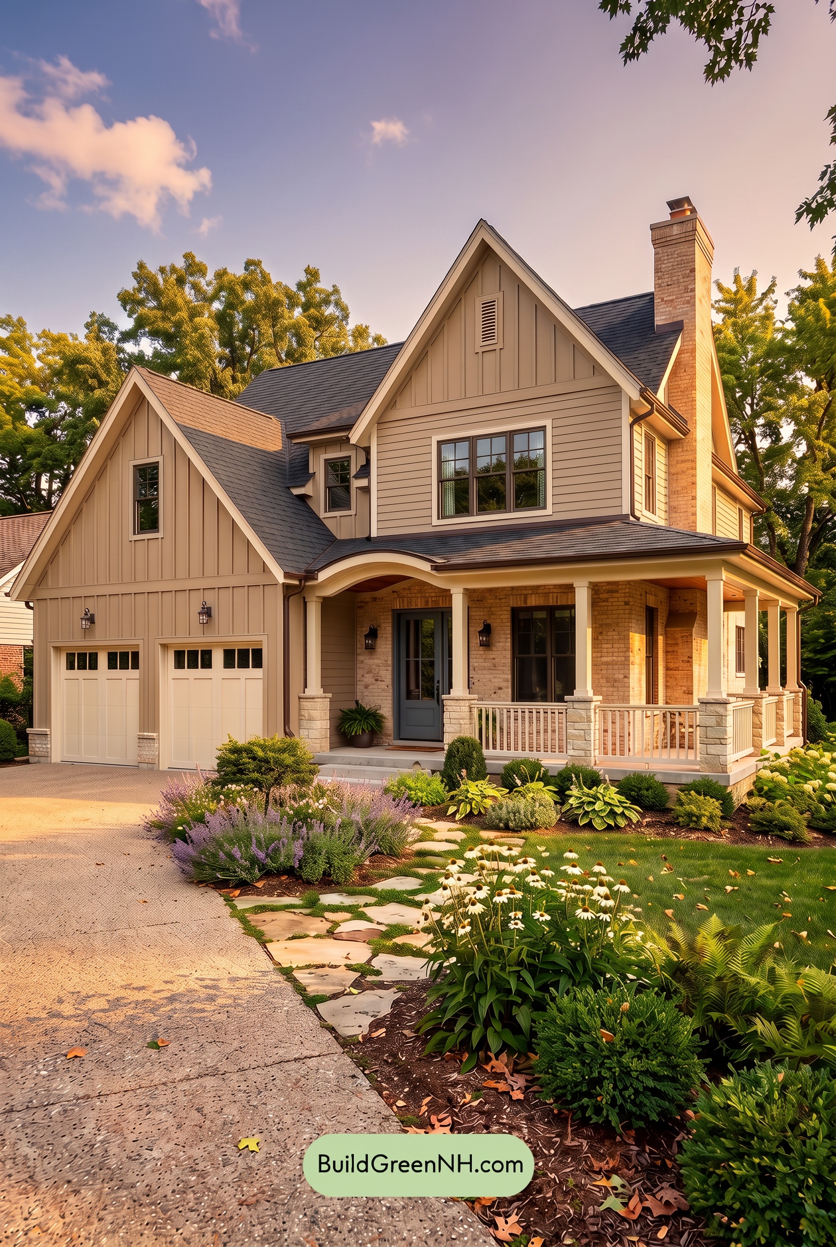 Beige Brick House Exterior Color Scheme: Walnut Quiet Gables - Golden Hour