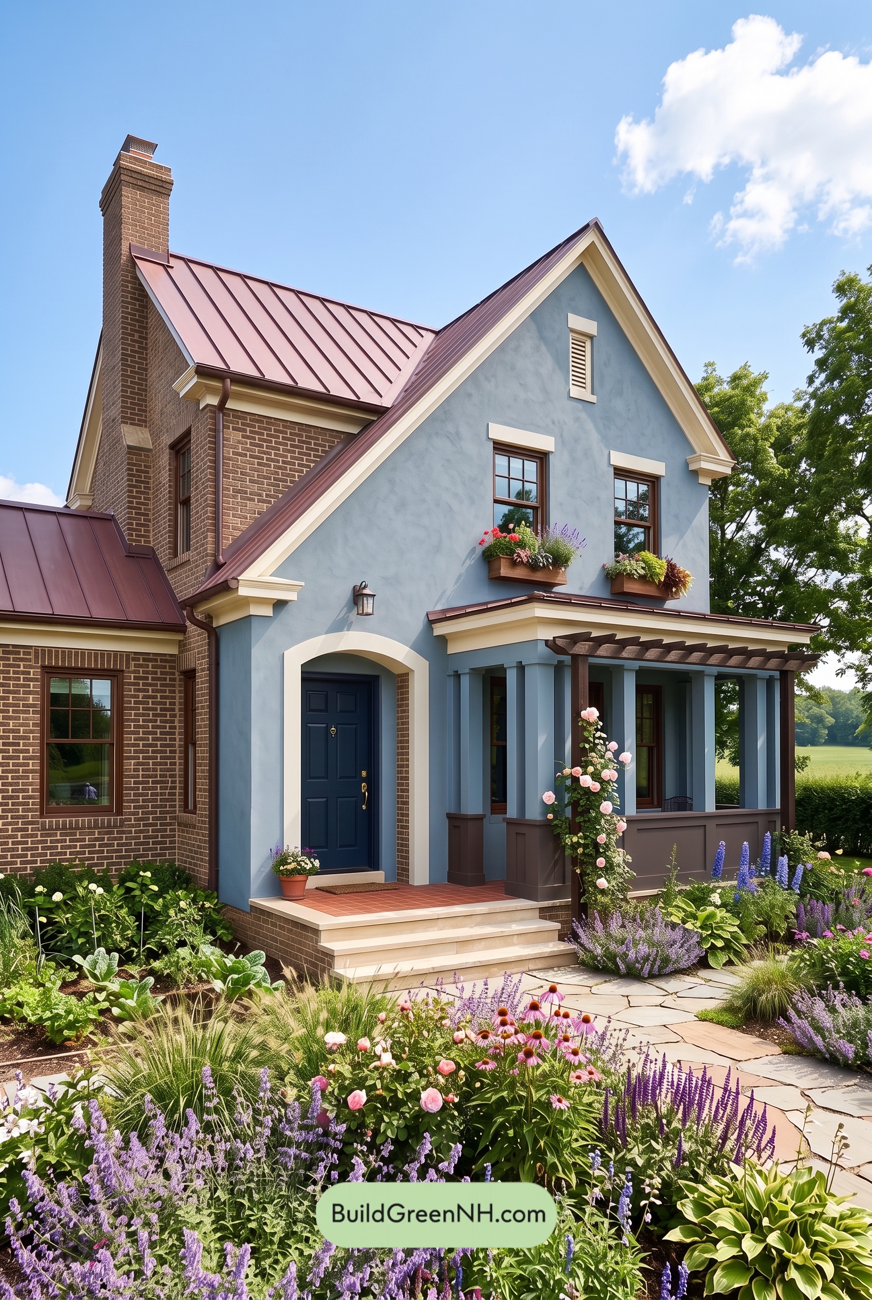 Brown Brick House Exterior Color Scheme: Azure Hearth