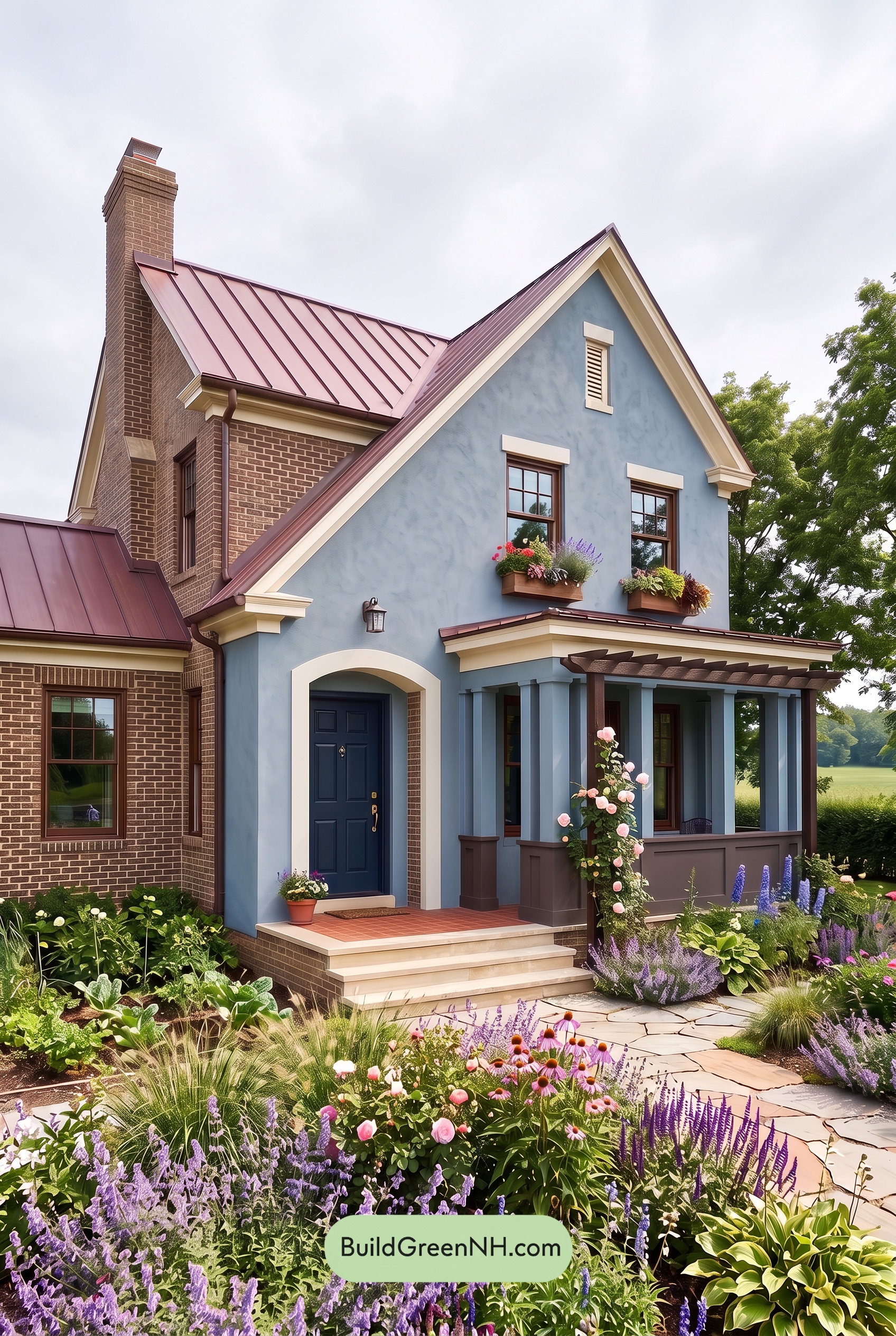 Brown Brick House Exterior Color Scheme: Azure Hearth - Overcast