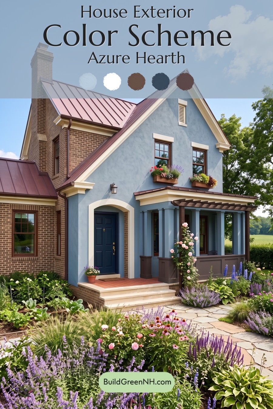 Brown Brick House Exterior Color Scheme: Azure Hearth