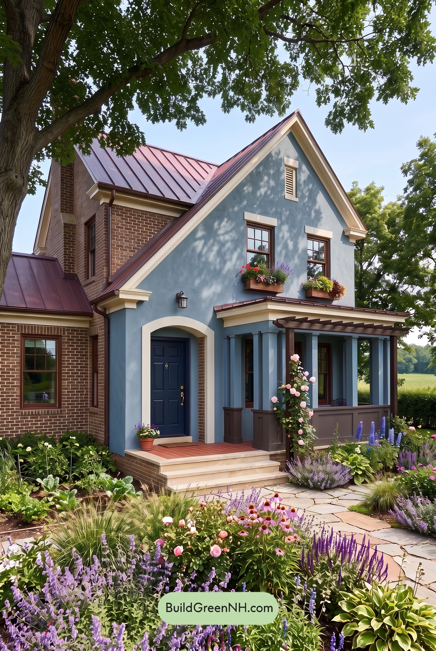 Brown Brick House Exterior Color Scheme: Azure Hearth - Shade