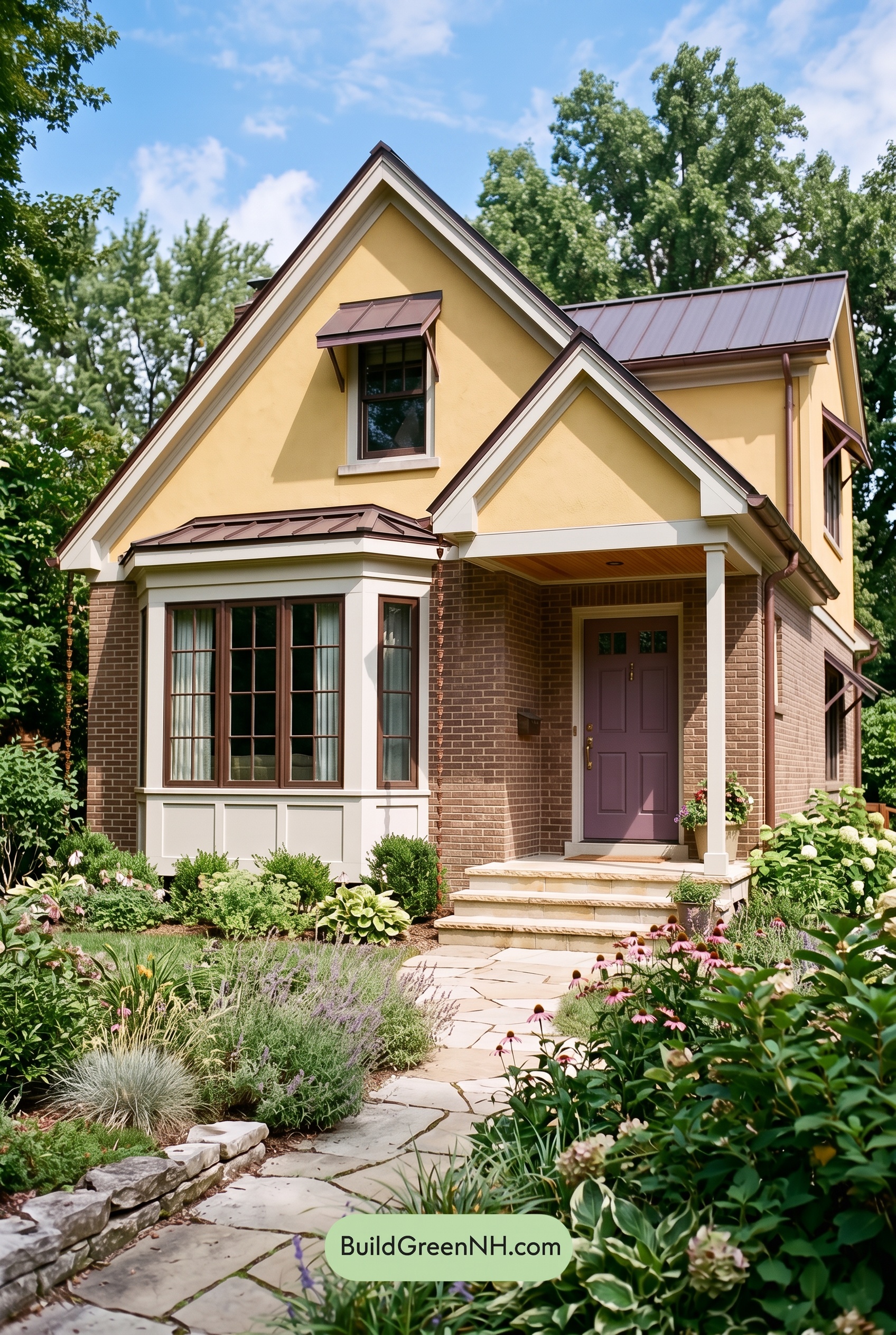 Brown Brick House Exterior Color Scheme: Buttercup Measure