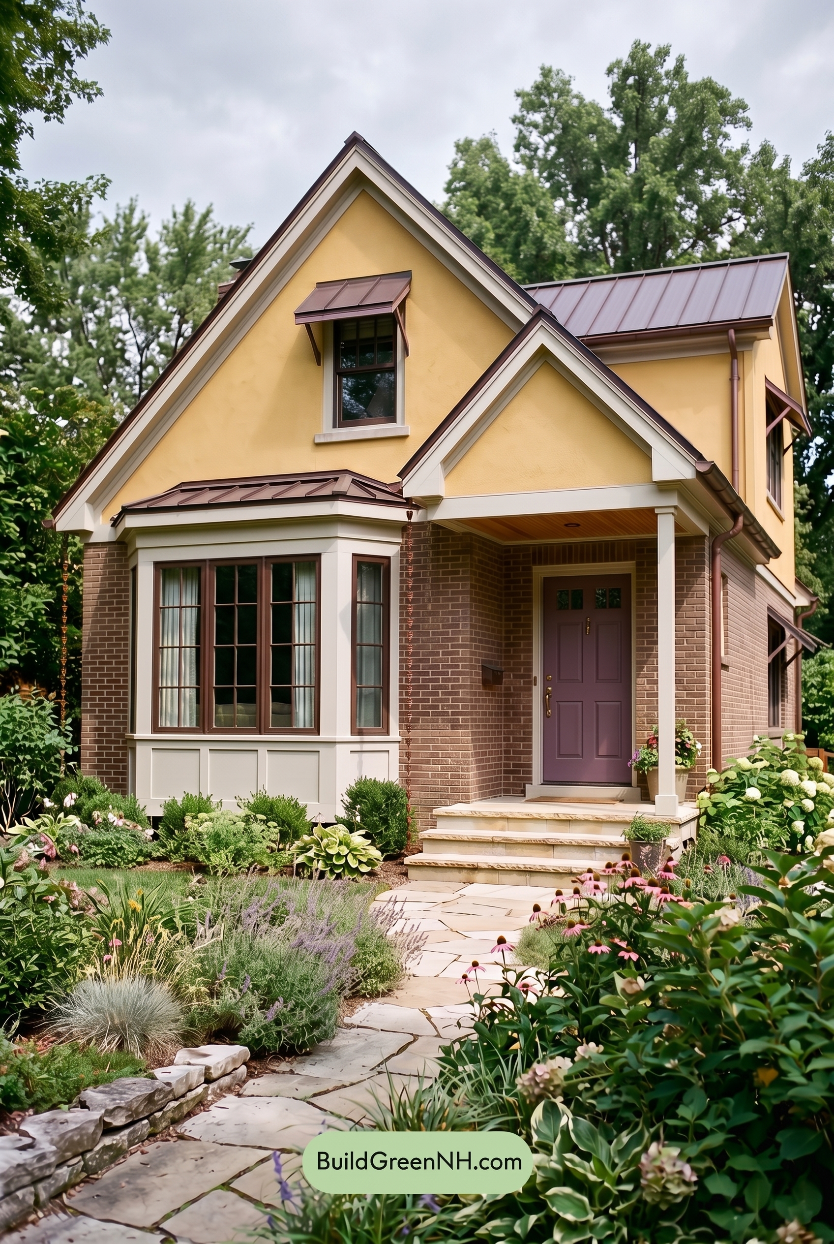 Brown Brick House Exterior Color Scheme: Buttercup Measure - Overcast