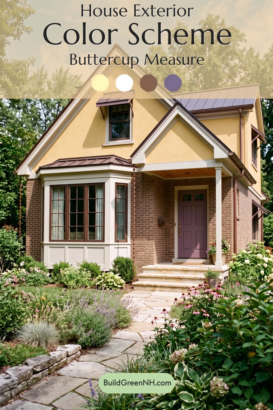 Brown Brick House Exterior Color Scheme: Buttercup Measure