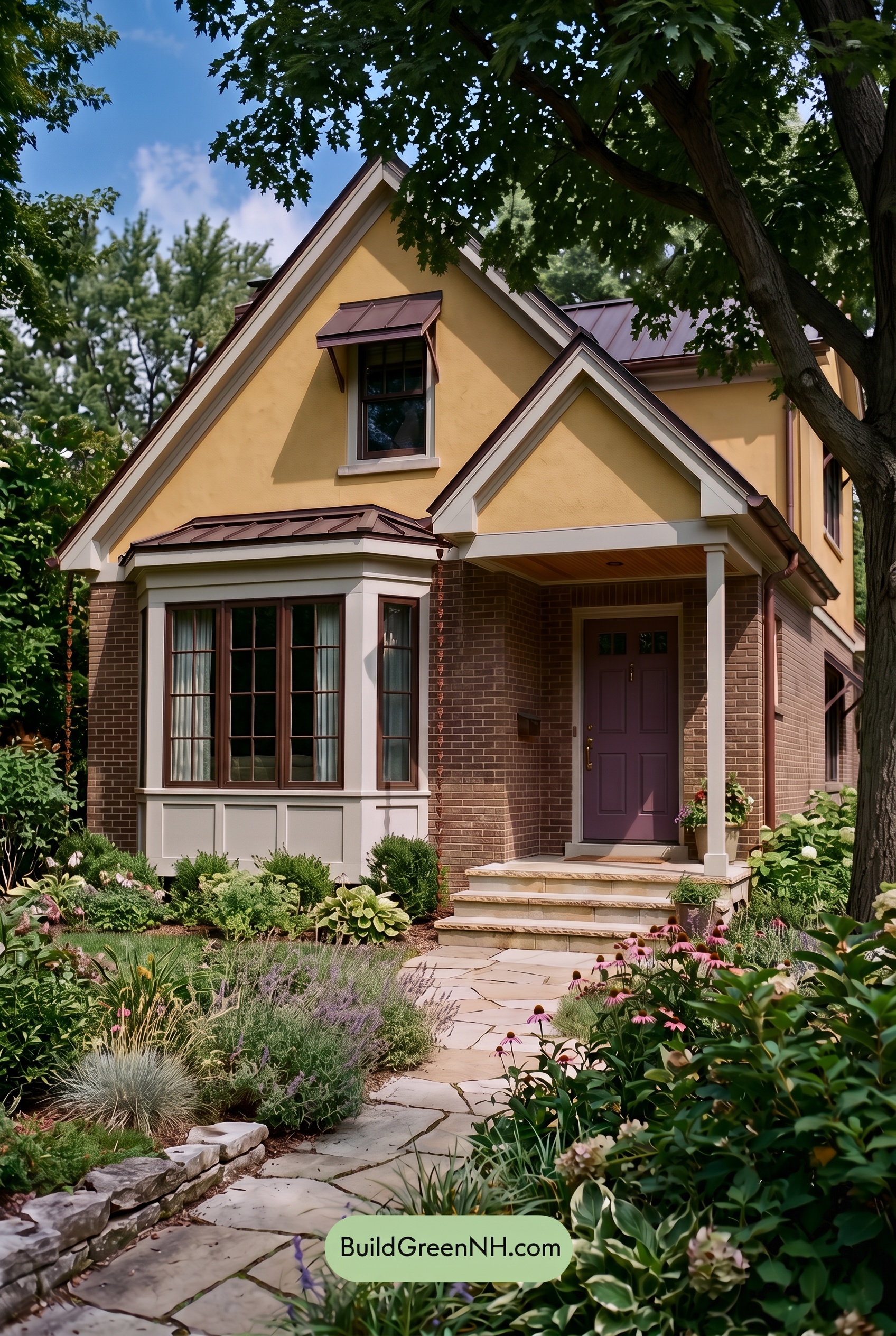 Brown Brick House Exterior Color Scheme: Buttercup Measure - Shade