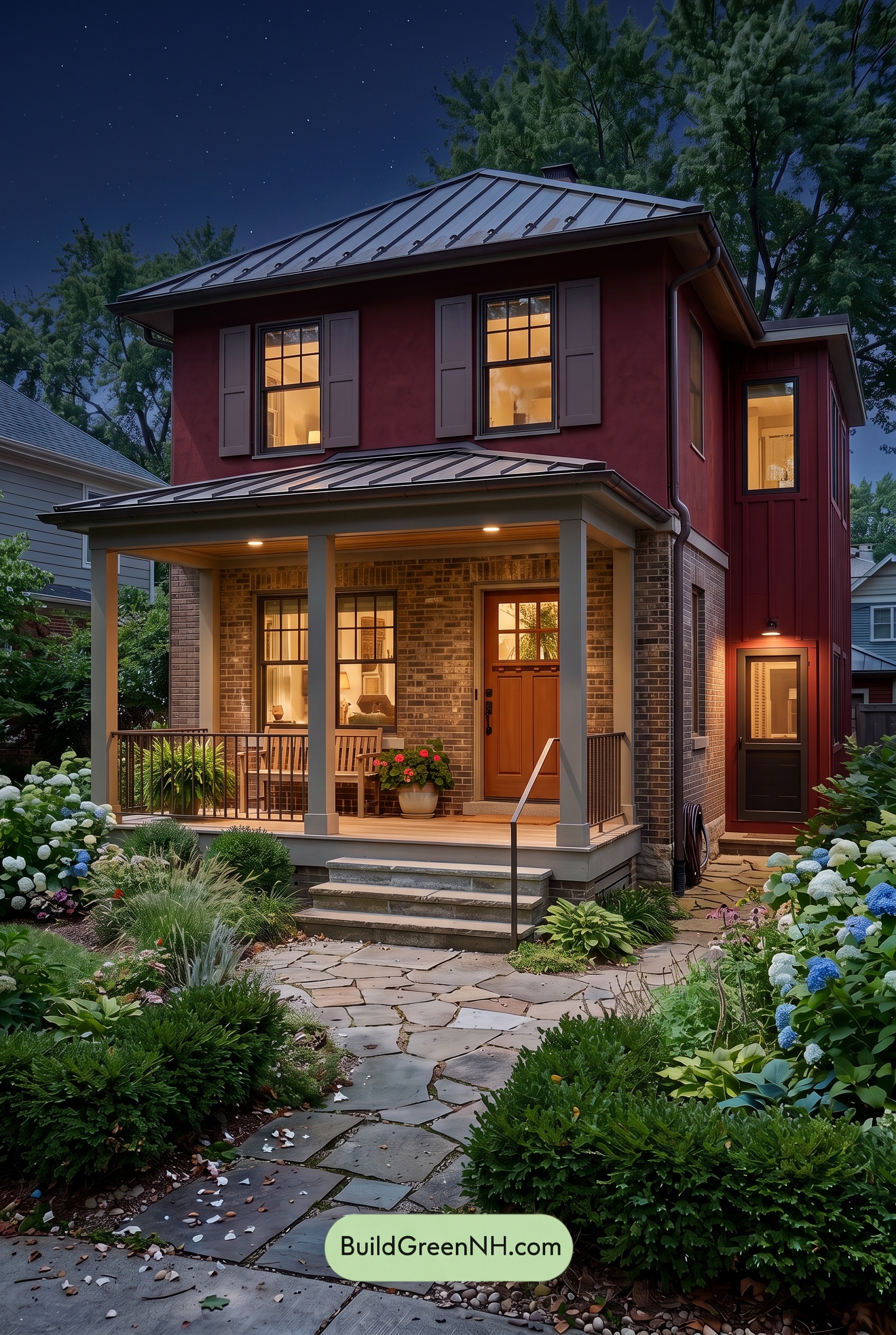Brown Brick House Exterior Color Scheme: Cardinal Masonry - Nighttime