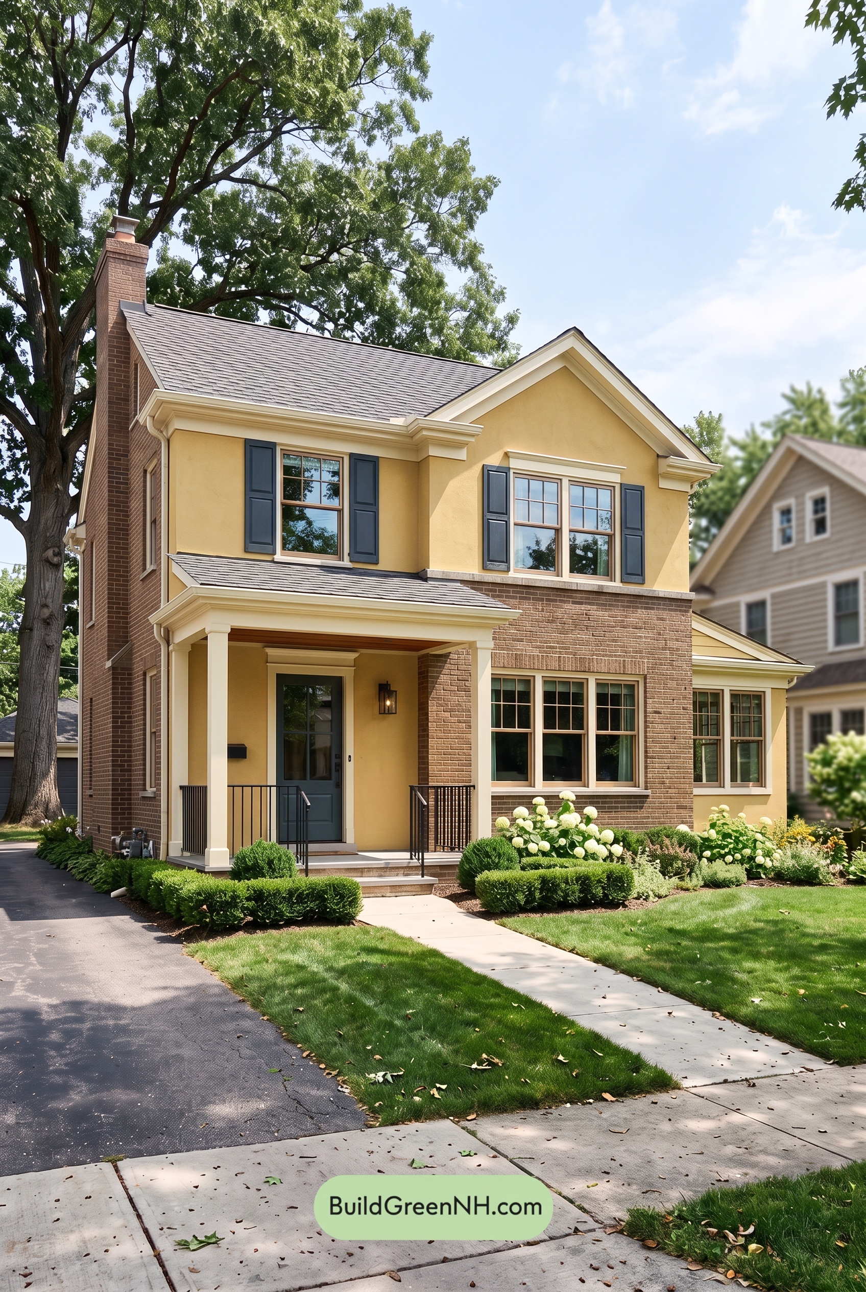 Brown Brick House Exterior Color Scheme: Citron Quietude