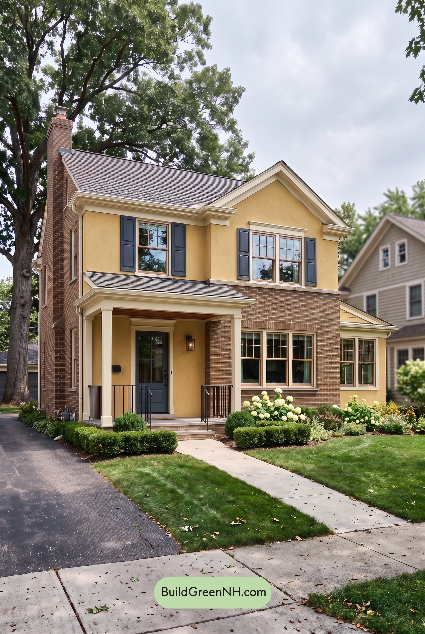 Brown Brick House Exterior Color Scheme: Citron Quietude - Overcast